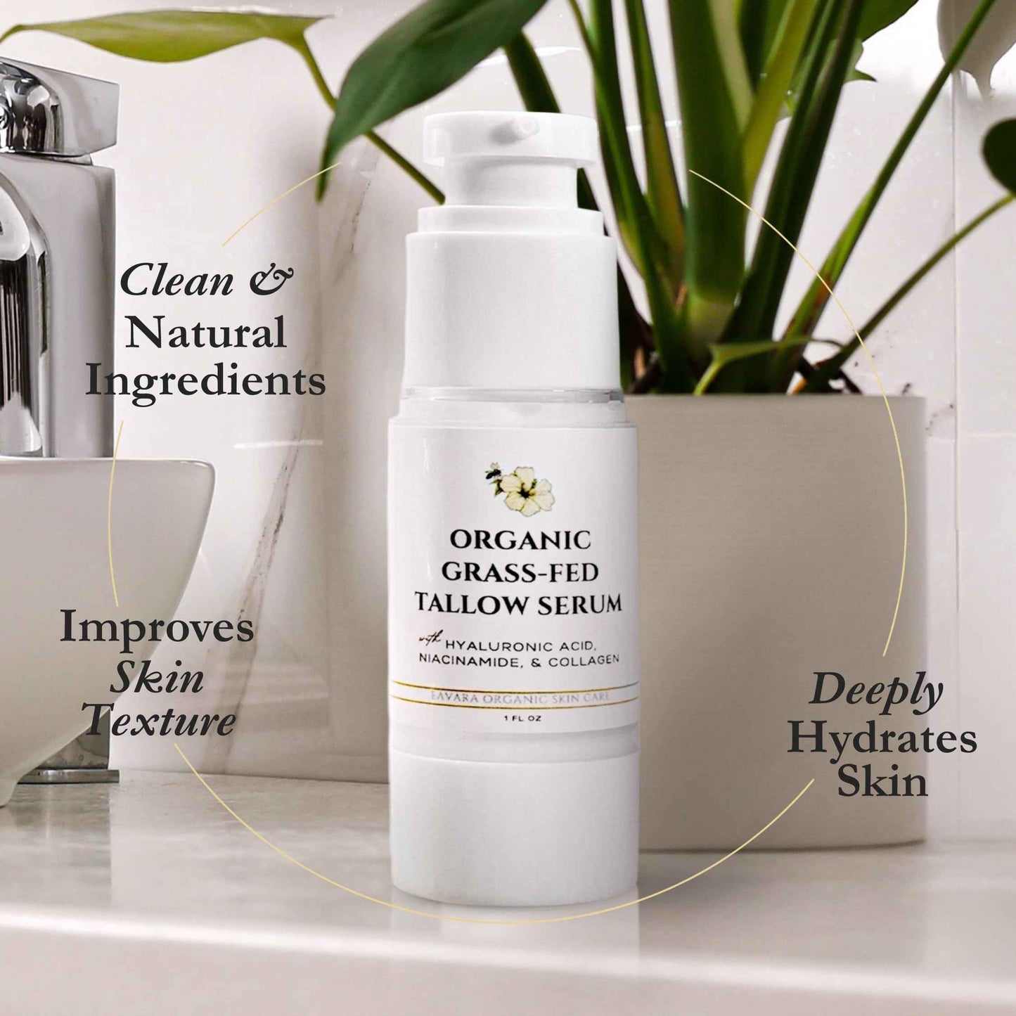 Eavara Beef Tallow Serum for Men & Women - Grass Fed All-Natural Tallow with Hyaluronic Acid, Collagen & Jojoba Oil - Firms & Reduces Wrinkles - Made in USA, Sensitive Skin Safe - 1.0 Fl Oz