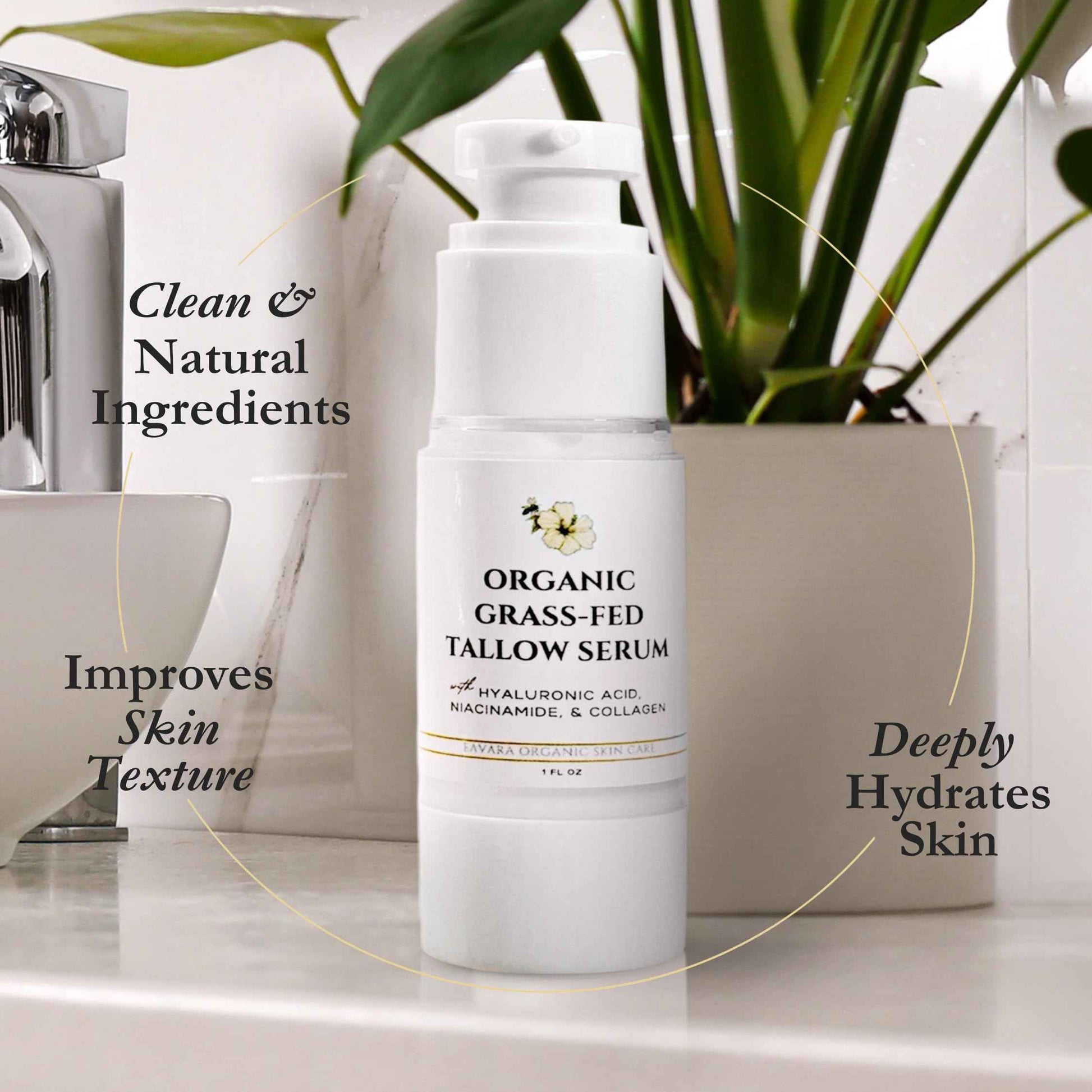 Eavara Beef Tallow Serum for Men & Women - Grass Fed All-Natural Tallow with Hyaluronic Acid, Collagen & Jojoba Oil - Firms & Reduces Wrinkles - Made in USA, Sensitive Skin Safe - 1.0 Fl Oz