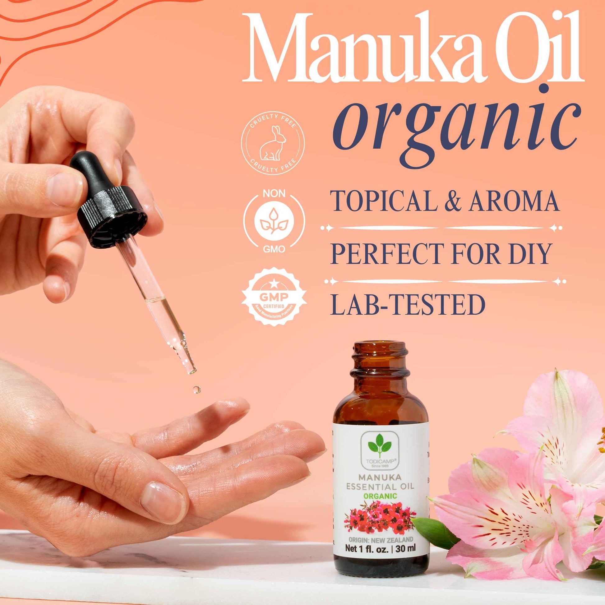 TODICAMP 100% Pure Manuka Oil from New Zealand | Therapeutic-Grade Essential Oil for Wound Care, Skin Soothing, Nail & Scalp Health | Undiluted, Cold-Pressed Manuka for Face, Hair & Body