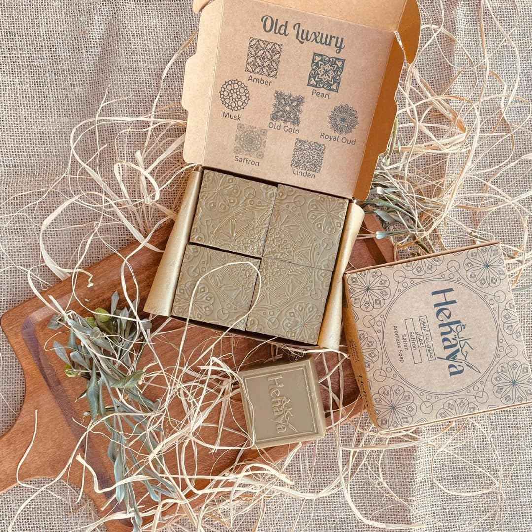 Natural Olive Oil Soap bars with Organic Ingredients, Vegan Soap, Moisturizing, Handmade, Scented With Essential Oils, Body Soap Bars for Women and men (Saffron) (Pack of 4 Bars) 17.6 Ounce