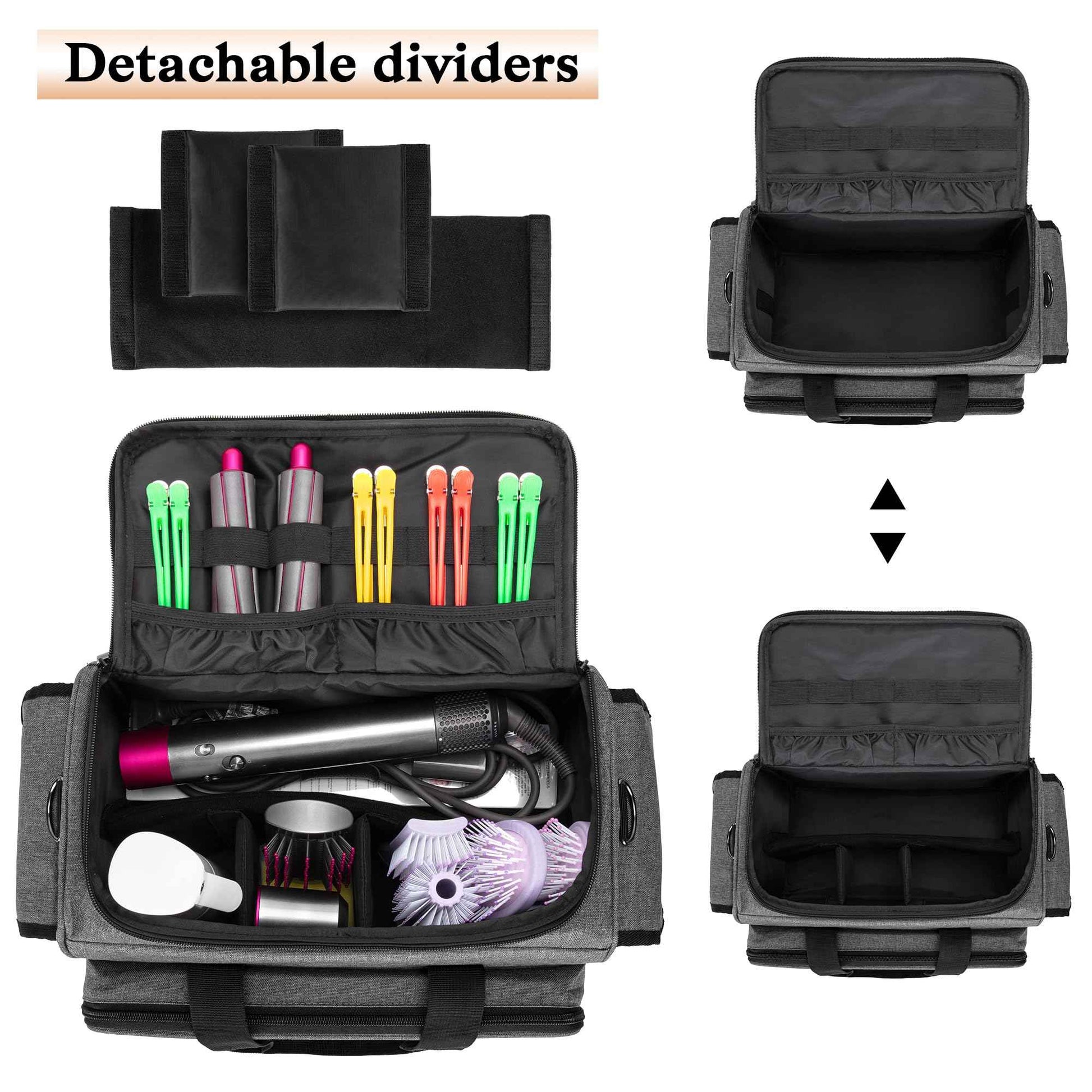 BAFASO Hairdresser Bag with Adjustable Dividers, Tattoo Case Holds Tattoo Supplies, Travel Barber Case Holds Various Hair Cutting Tools (Bag Only), Gray