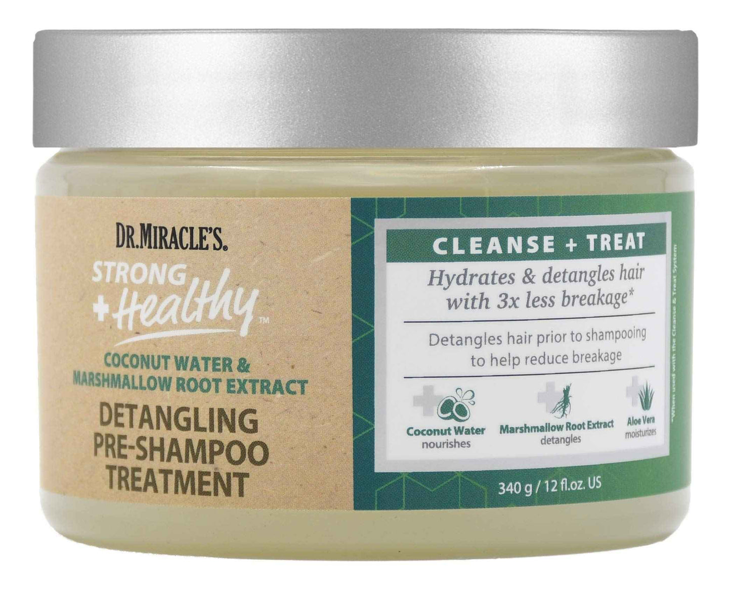Dr. Miracle's Strong & Healthy Detangling Pre-Shampoo Treatment. Infused with Coconut Water, Marshmallow Root and Aloe Vera, Hydrates and Restores Moisture to Dry Damaged Hair 12 oz