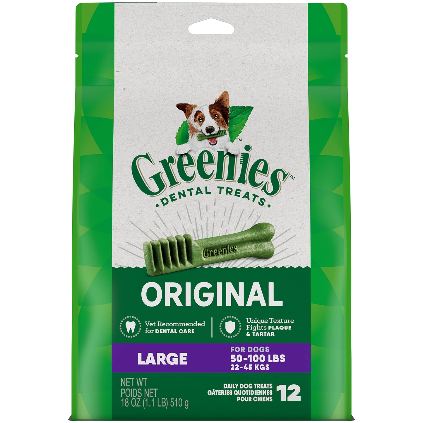 Greenies Original Large Natural Dental Care Dog Treats, 18 oz. Pack (12 Treats)