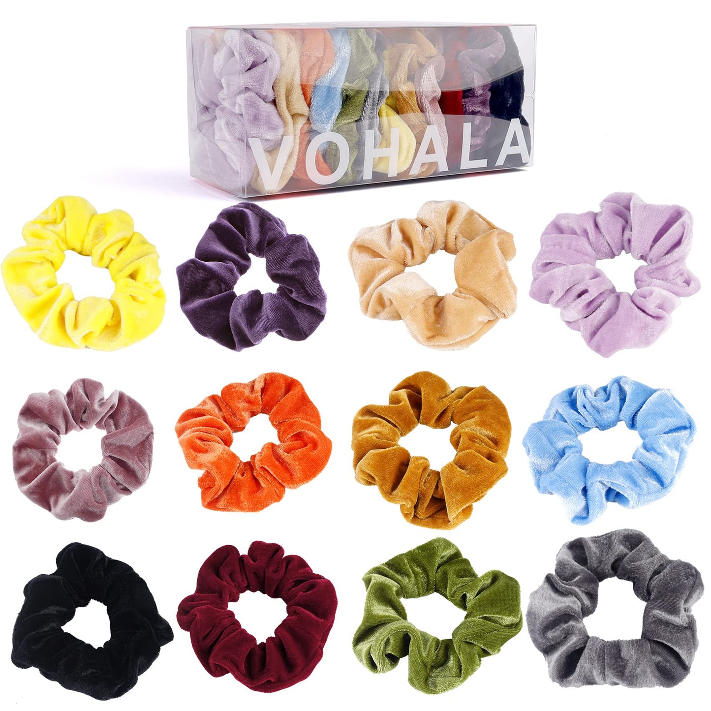 Vohala 12Pcs Hair Ties Hair Scrunchies Premium Velvet Scrunchy Elastic Hair Bands for Girls, Women Hair Accessories (Velvet 12pcs)