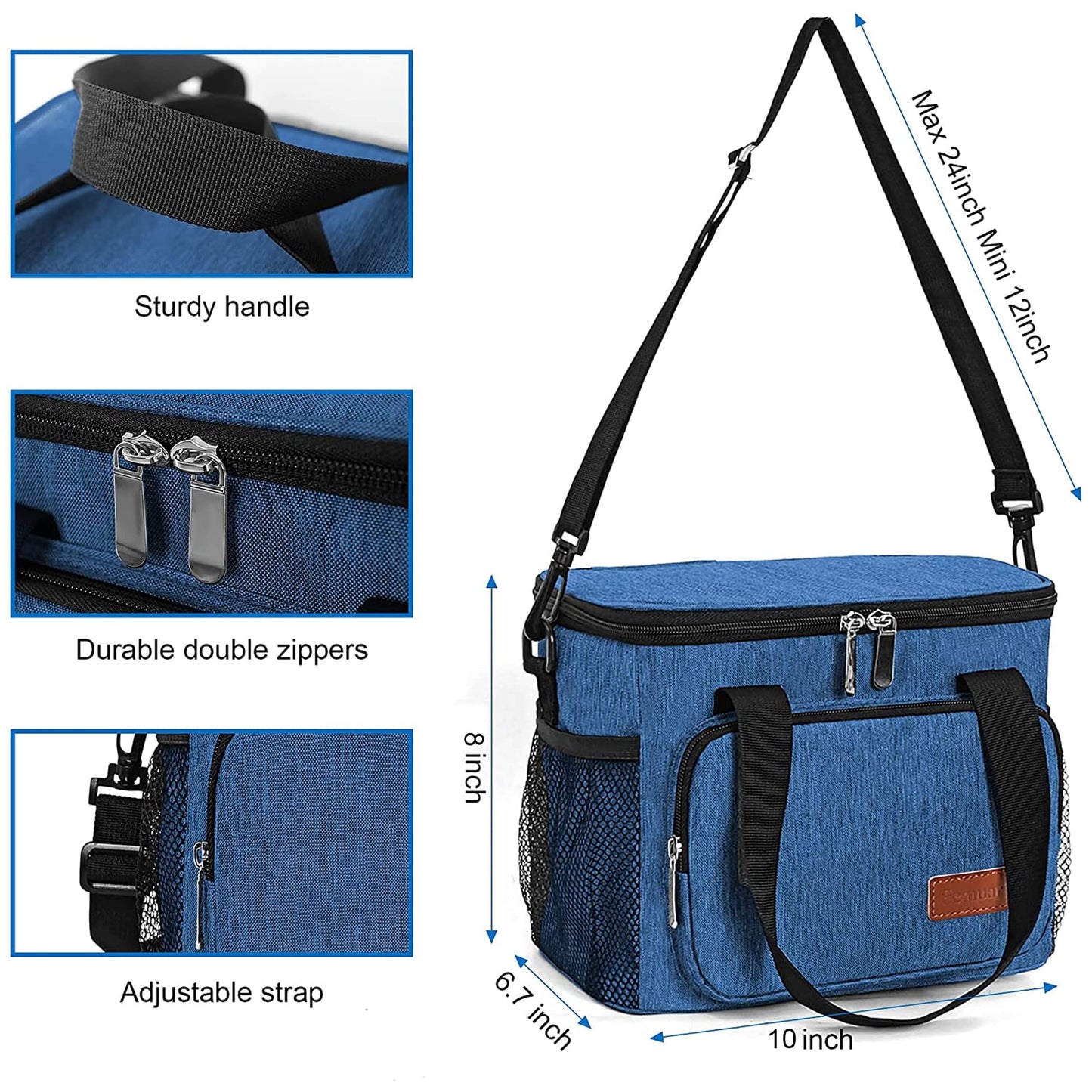 Femuar Lunch Bags for Women/Men, Insulated Lunch Bag for Work Office Picnic - Lunch Cooler Bag Leakproof Lunch Box with Adjustable Shoulder Strap - Blue