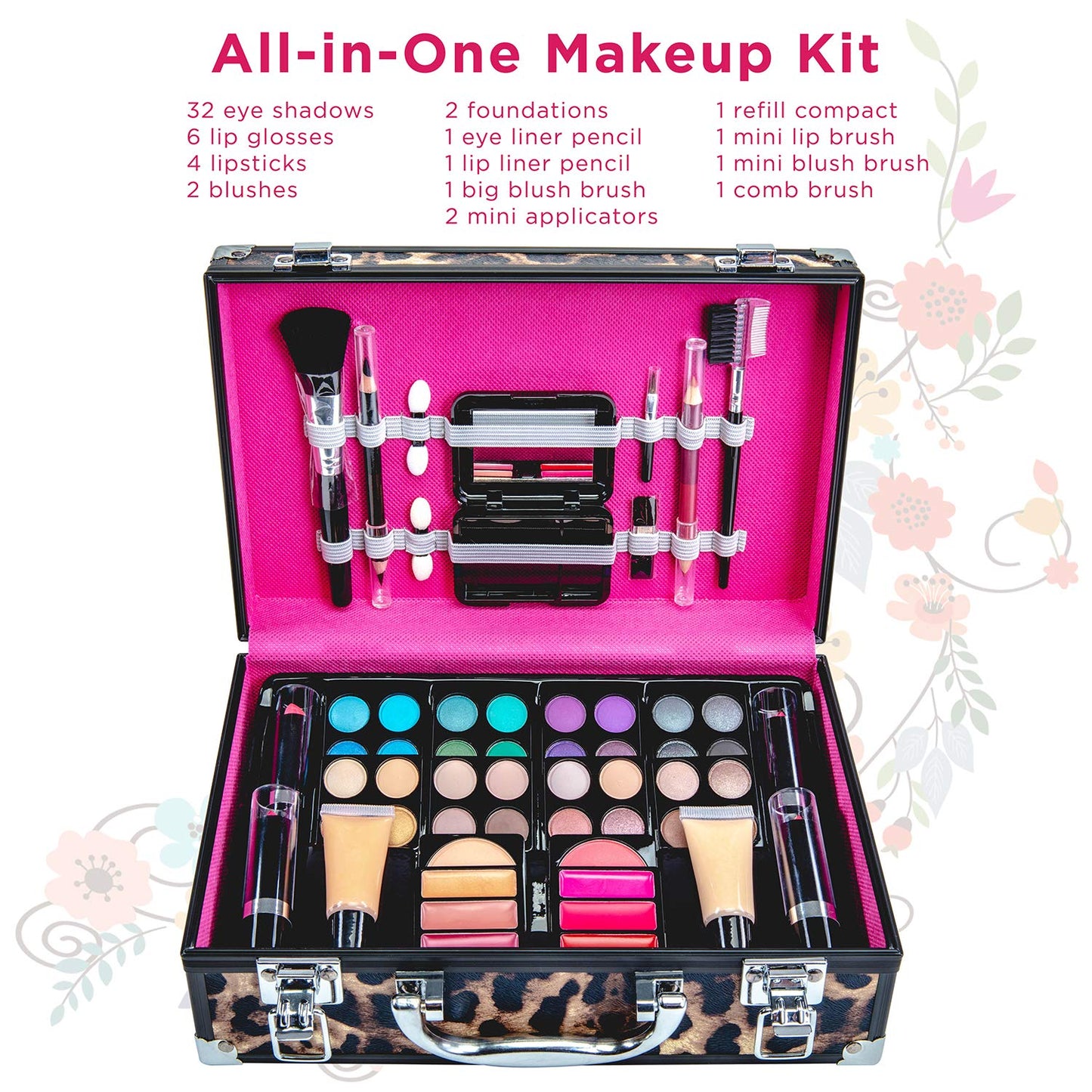 Vokai Makeup Kit Gift Set – 79 Piece - 32 Eye Shadows, 2 Blushes, 2 Lip Glosses, 2 Lipsticks, 2 Eye Liner Pencils, 1 Lip Liner Pencil, 1 Mascara - Case with Carrying Handle