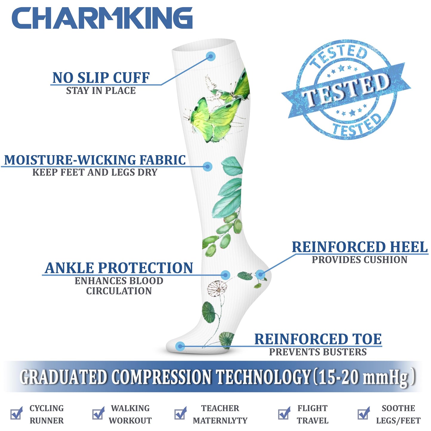 CHARMKING Compression Socks for Women & Men Circulation (3 Pairs) 15-20 mmHg is Best Athletic for Running, Flight Travel, Support, Cycling, Pregnant - Boost Performance, Durability (S/M, Multi 57)