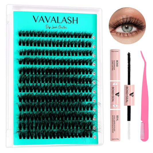 VAVALASH 40D Lash Clusters Kit 10-20mm Cluster Lashes Wispy Individual Volume Lashes, Lash Bond and Seal Glue, Lash Tweezer for DIY Lash Extension at Home (KIT-40D-10-20MIX)