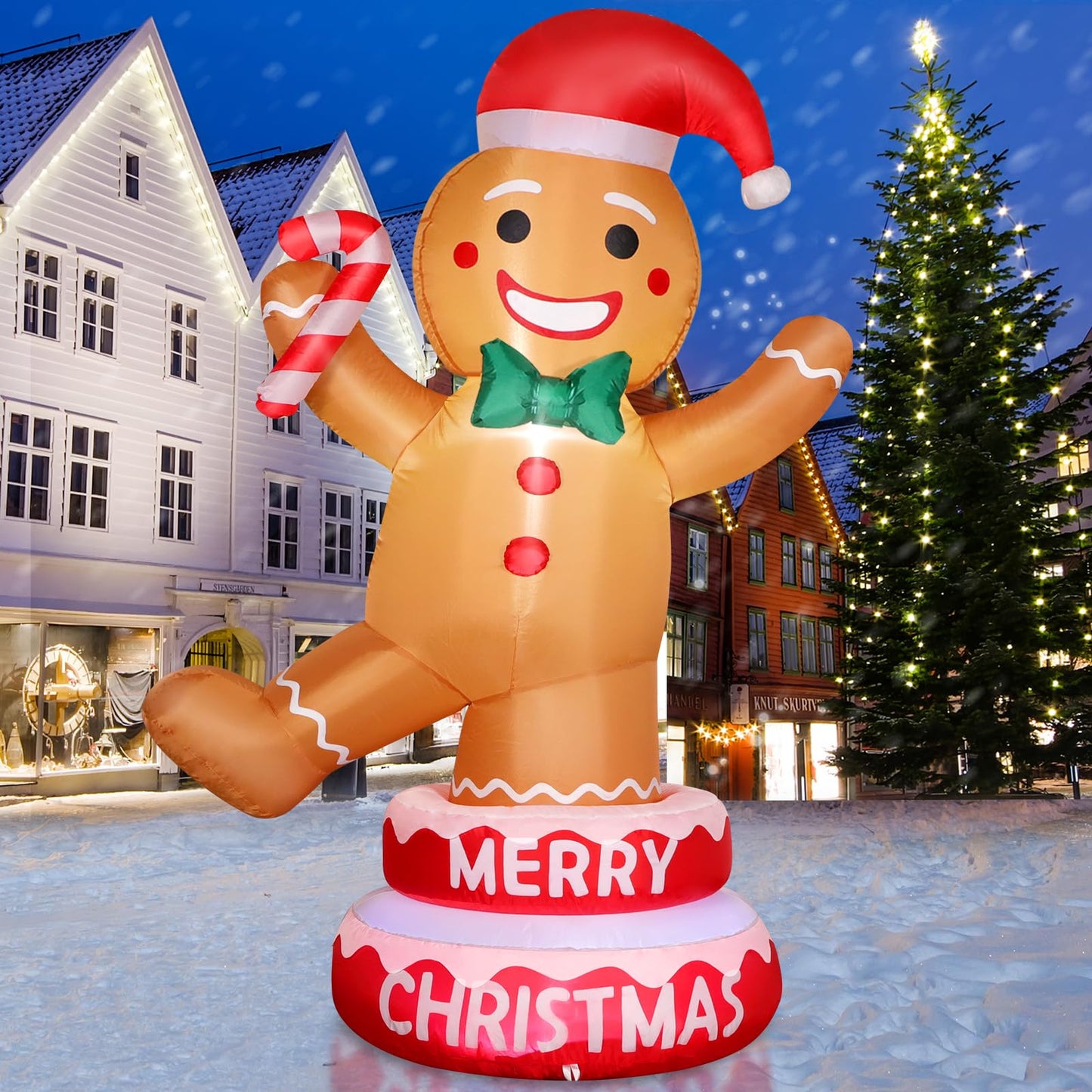 Thanger 5 FT Christmas Inflatable Outdoor Decorations Gingerbread Man with Xmas Hat, Blow up Gingerbread Man with Cane Candy, Built-in LED Lights for Lawn Yard Garden Holiday Indoor Home Party Decor