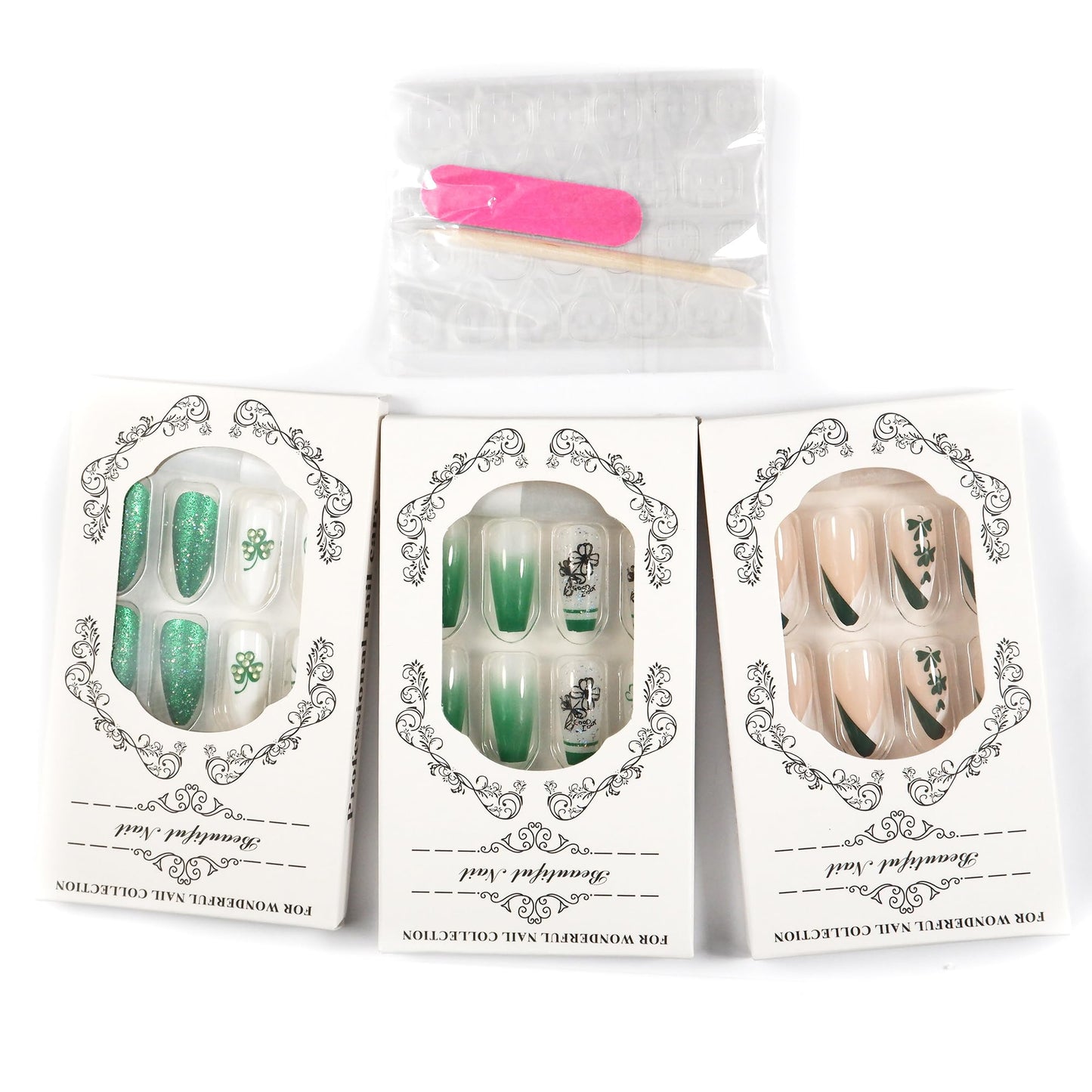 3 Sheet Saint Patrick's Day Gel Press On Nails IRISH Wearing Nail Art (Green-2)