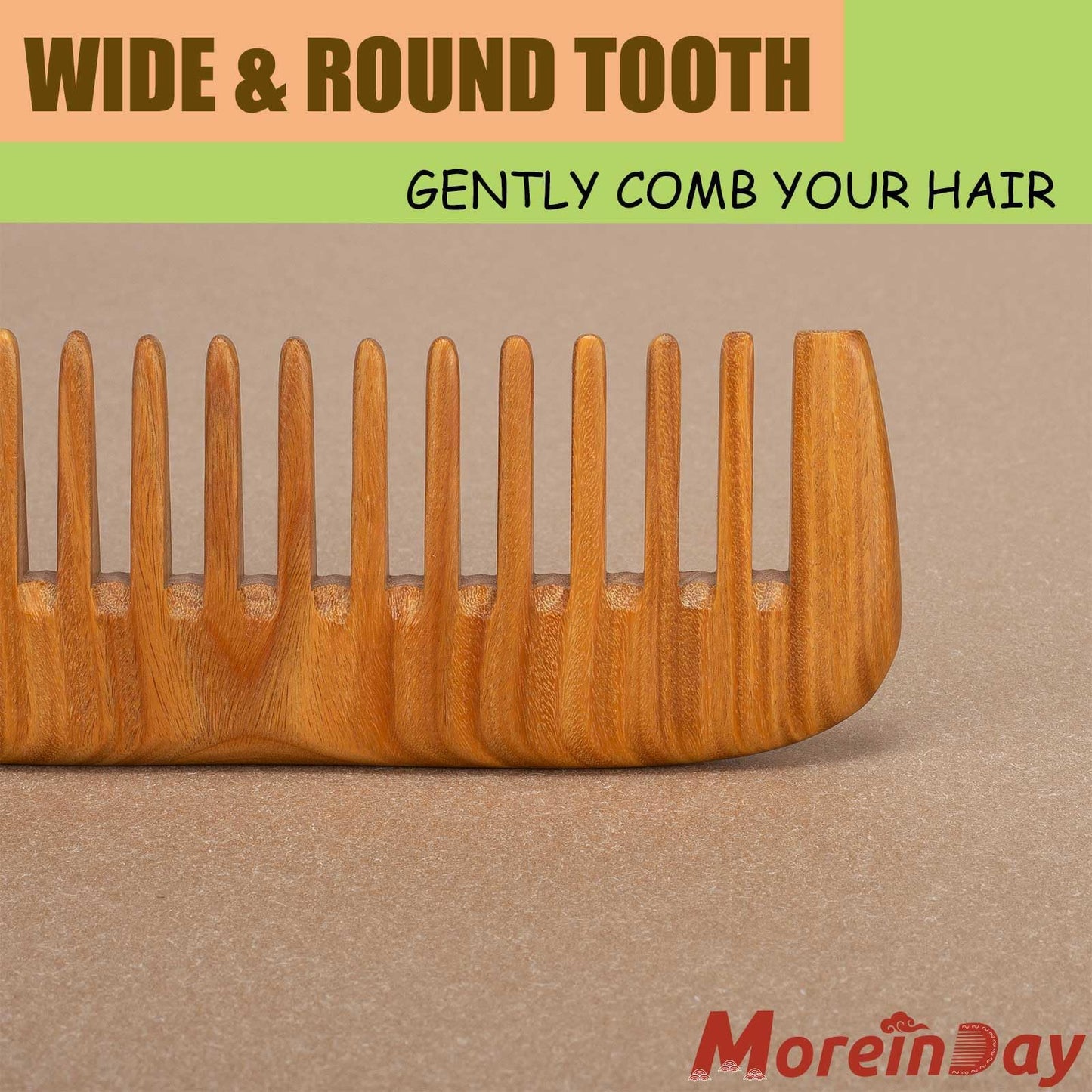 Moreinday Wooden Comb for Women, Wide Tooth Comb for Curls Hair Detangling, Wood Comb for Hair Growth, Wide Comb for Scalp Massage, Large Tooth Wooden Hair Comb for Men - Sandalwood