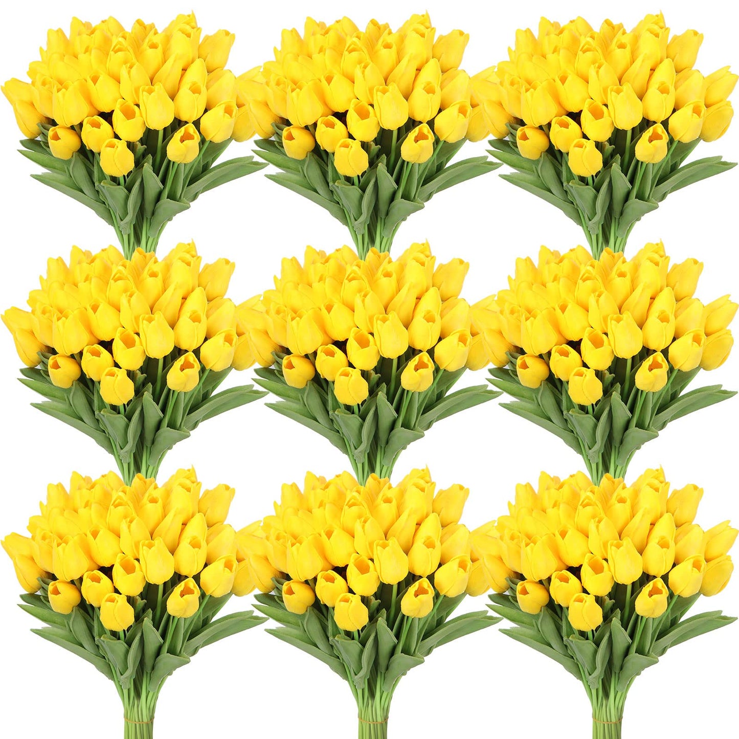 100 Pcs Artificial Tulip Real Touch Flowers False PU Tulips Faux Latex Bouquet Flower Centerpieces Arrangement Wedding Bridal Bouquet for Christmas Holiday Garden Home Decorations Party (Yellow)