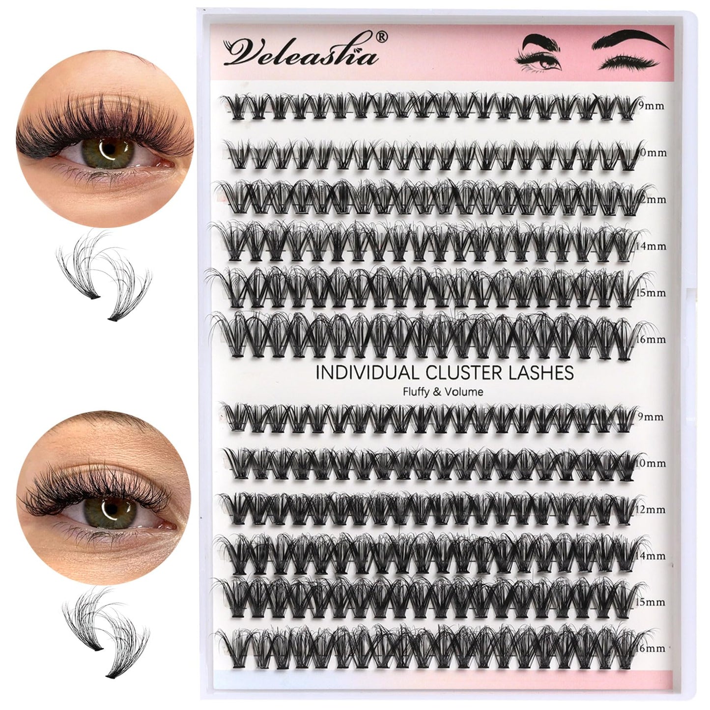 Veleasha Lash Clusters 240PCS Individual Lashes 30D+40D-9-16MIX Eyelash Clusters D Curl Clusters Lashes Fluffy Cluster Eyelash Extensions False Eyelashes DIY Eyelash Extension at Home(30D+40D,9-16MIX)