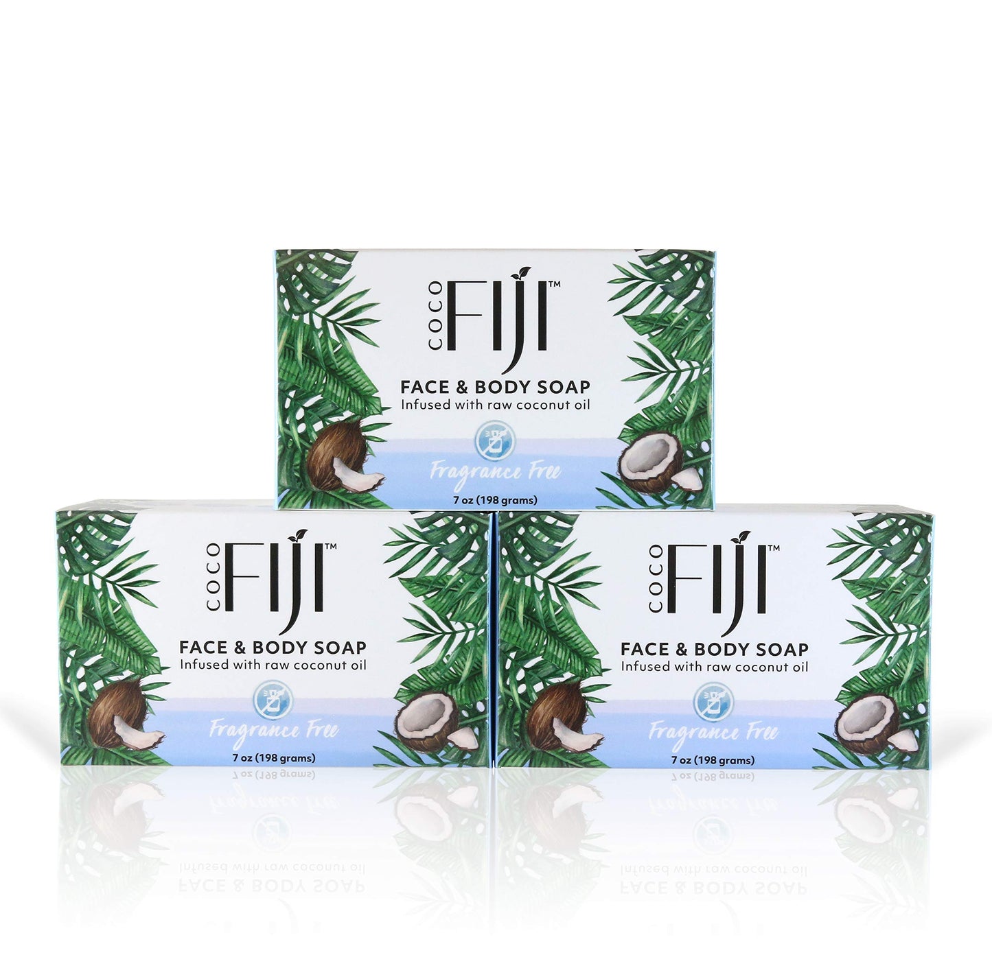 "Coco Fiji Soap Bar for Face and Body Infused With Organic Coconut Oil, Fragrance Free, Essential Oil, Natural Soap for Moisturizing & Pore Purifying Skin, 7 oz, Pack Of 3 "