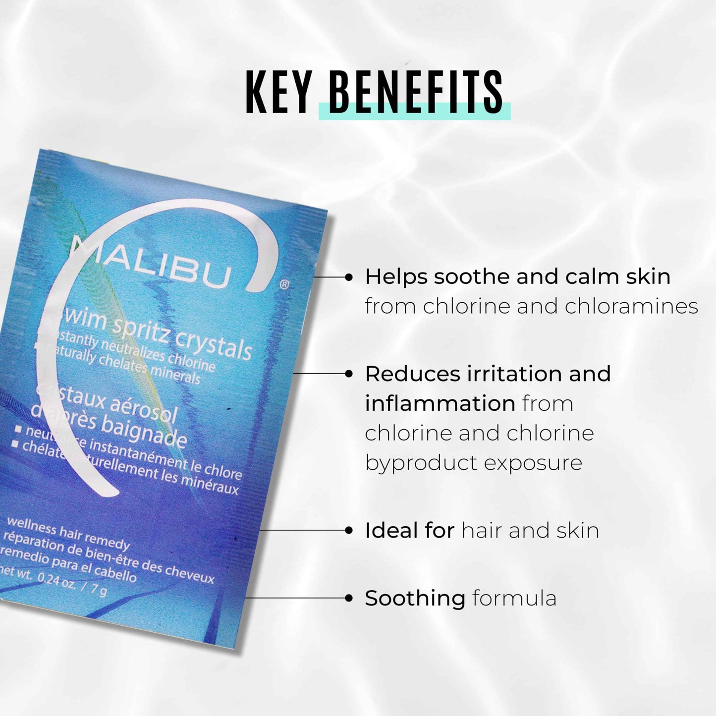 Malibu C Swim Spritz Crystals - Freshly Activated Vitamin C Hair and Skin Spray for Post-Swim Chlorine Removal - 100% Vegan and Cruelty-Free (12 Packets)