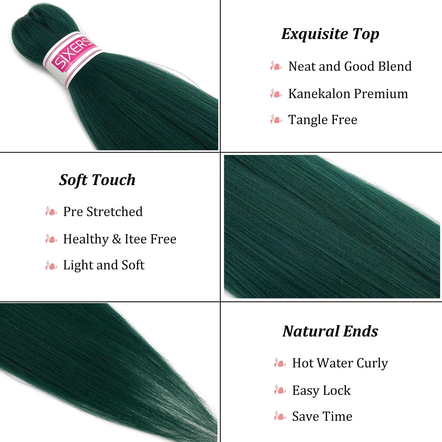 SIXERSI Dark Green Braiding Hair Pre Stretched 26 Inch Colored Emerald Braiding Hair Extensions for Braids Kanekalo Prestretched Braiding Hair Kids Knotless Hypoallergenic Synthetic Braiding Hair