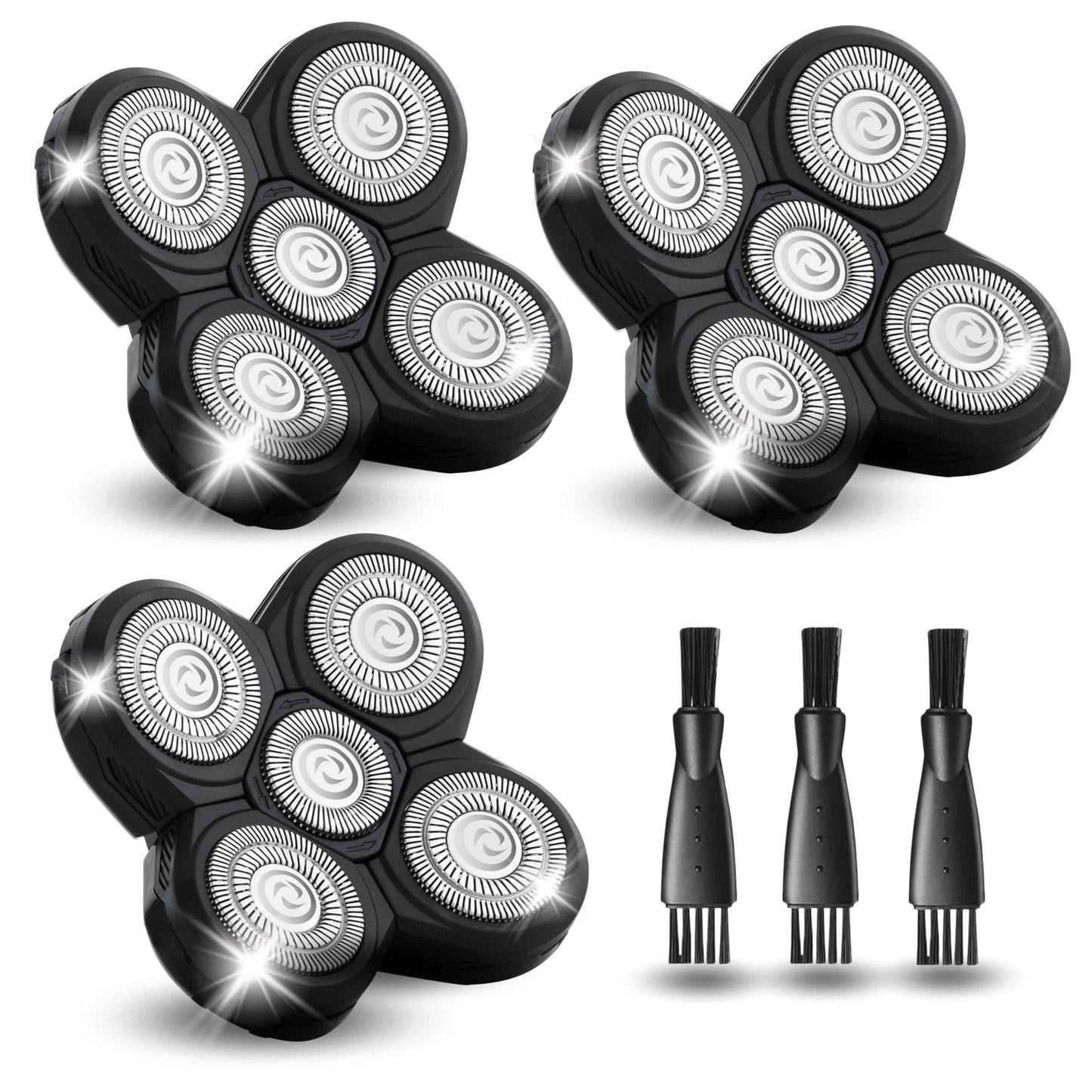 3 Pack Shaver Replacement Blades Compatible with Freedom Head Shaver Kit, 5 Blades Shaver Replacement Heads for Head Shavers for Bald Men, Replacement Blades for Head Electric Razor Shaving, 3 Brush