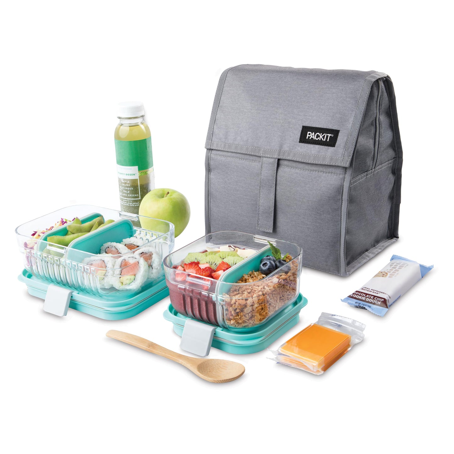 PackIt® Freezable Lunch Bag, Gray Fog, Built with EcoFreeze® Technology, Foldable, Reusable, Zip and Velcro Closure with Buckle Handle, Designed for Work Lunches and Fresh Lunch On the Go