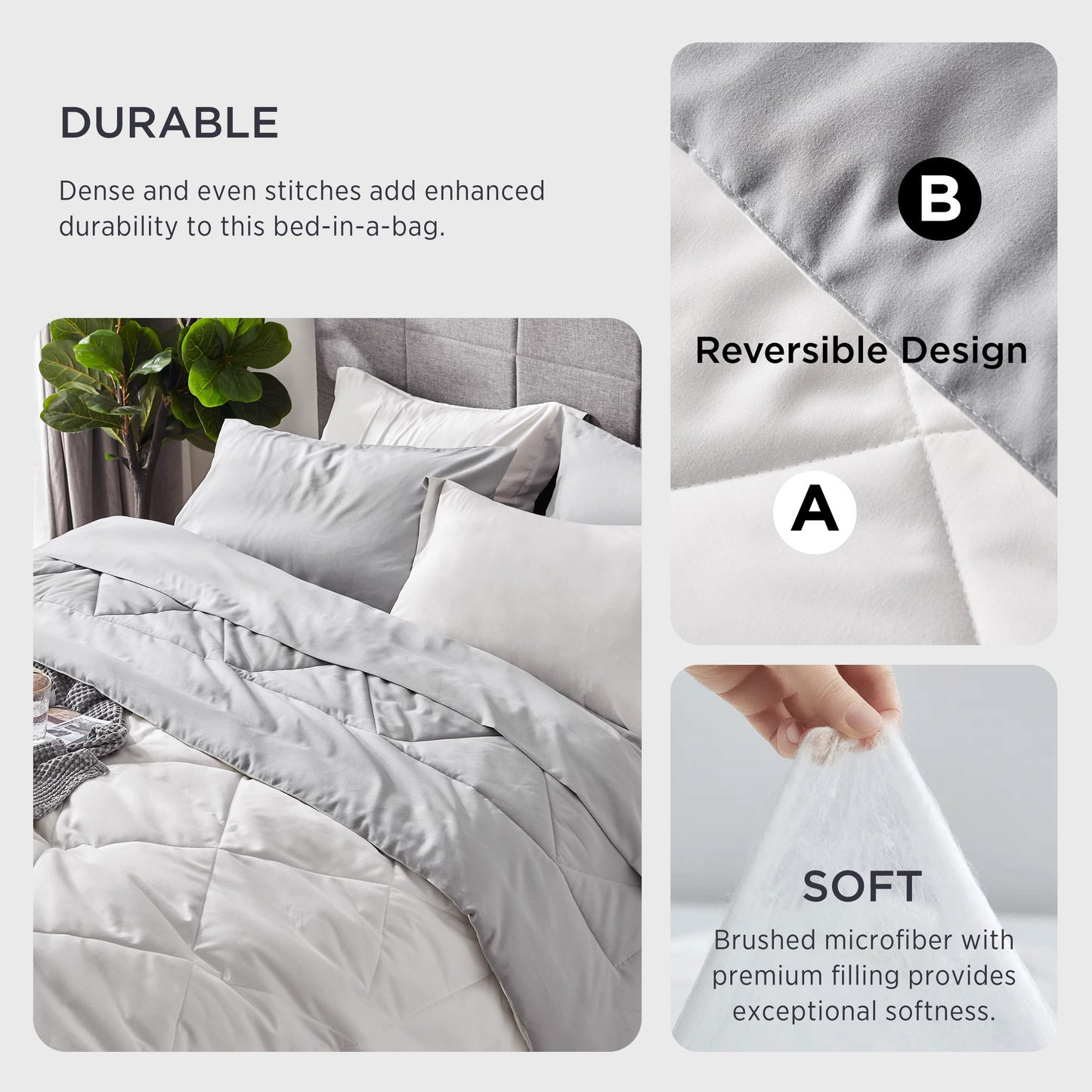 Bedsure White Twin Comforter Sets - 5 Pieces Reversible Twin Bedding Sets for College, White Extra Long Twin Bed Set with Comforters, Sheets, Pillowcase & Sham