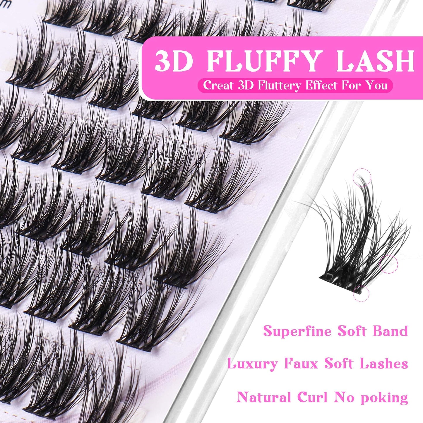 LA MAESII Lash Clusters, 3D Wispy Cluster Eyelash Extensions Fluffy DIY Cluster Lashes Eyelash Clusters, 10-14mm Multi-layer Individual Lashes Soft Thin Band Reusable (3D-06)