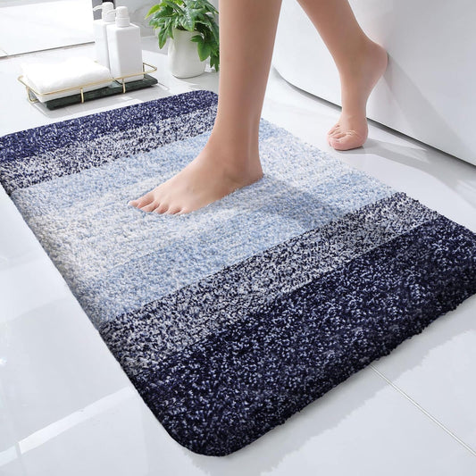 OLANLY Bathroom Rug Mat 24x16, Extra Soft and Absorbent Microfiber Bath Rugs, Non-Slip Plush Shaggy Bath Carpet, Machine Wash Dry, Bath Mats for Bathroom Floor, Tub and Shower, Navy Blue