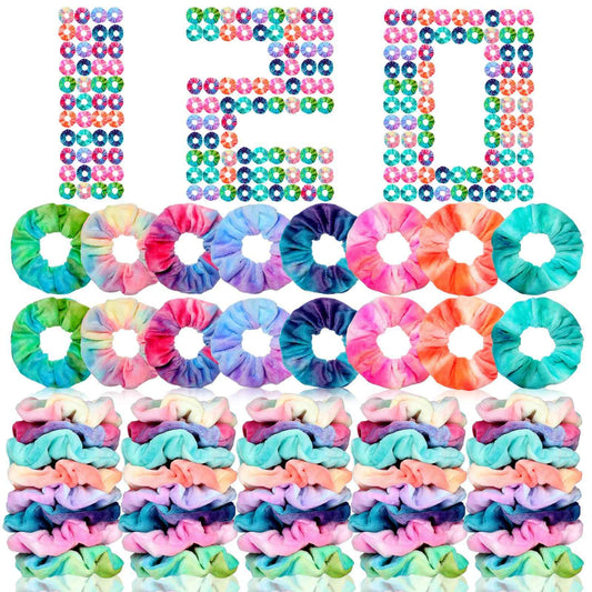 Yuxung 120 Pcs Velvet Scrunchies for Women Scrunchies Bulk Soft Elastic Scrunchy Hair Ties Cute Hairbands and Ponytail Holders Hair Accessories for Women(Tie Dye)