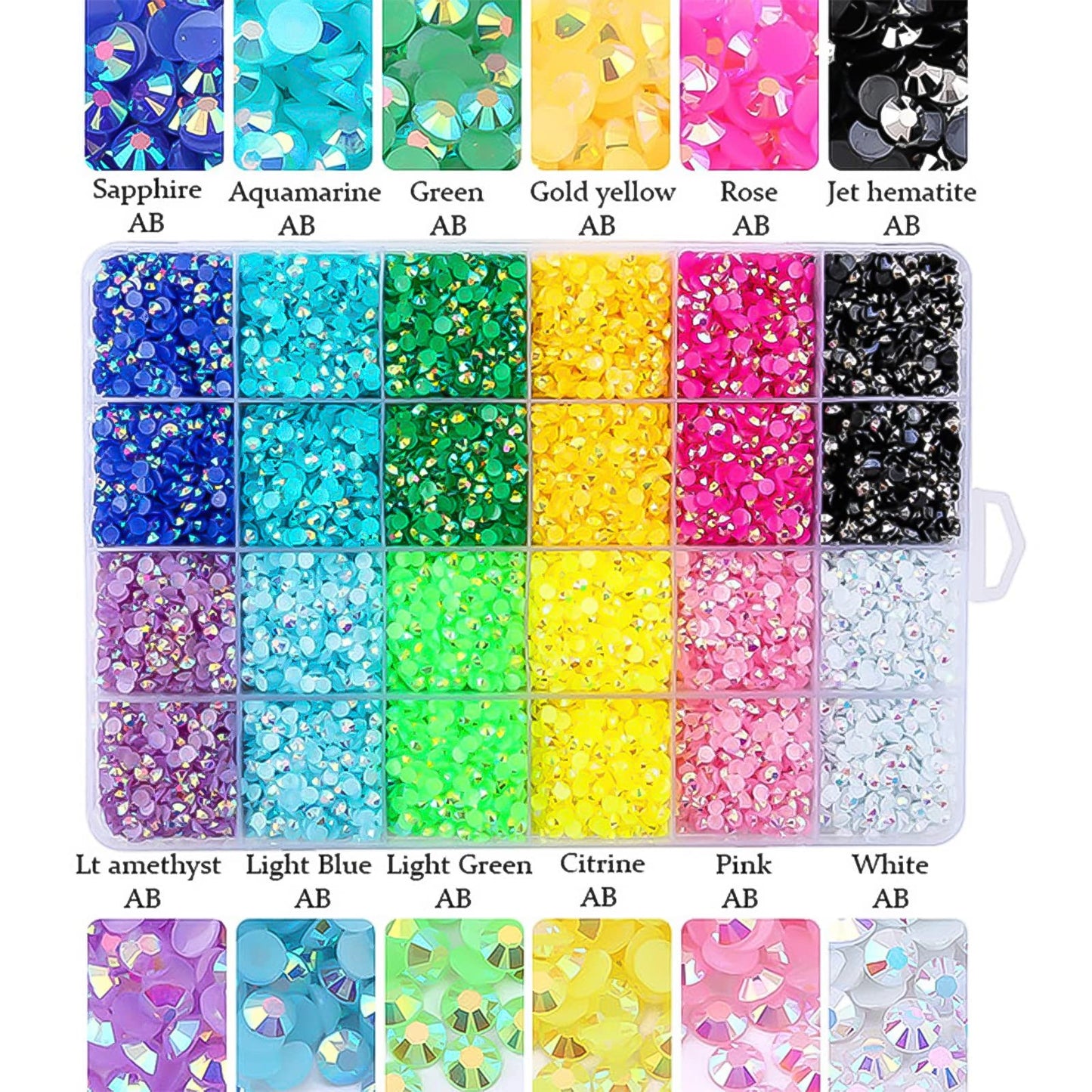 BELICEY 24000Pcs Rainbow Jelly AB Crystal Bulk Rhinestones for Nail Art Resin Flatback Crystals Glitters Stone Gems Beads for Nail Arts Rhinestones DIY Design Clothing Crafts Shoes Bags Decoration