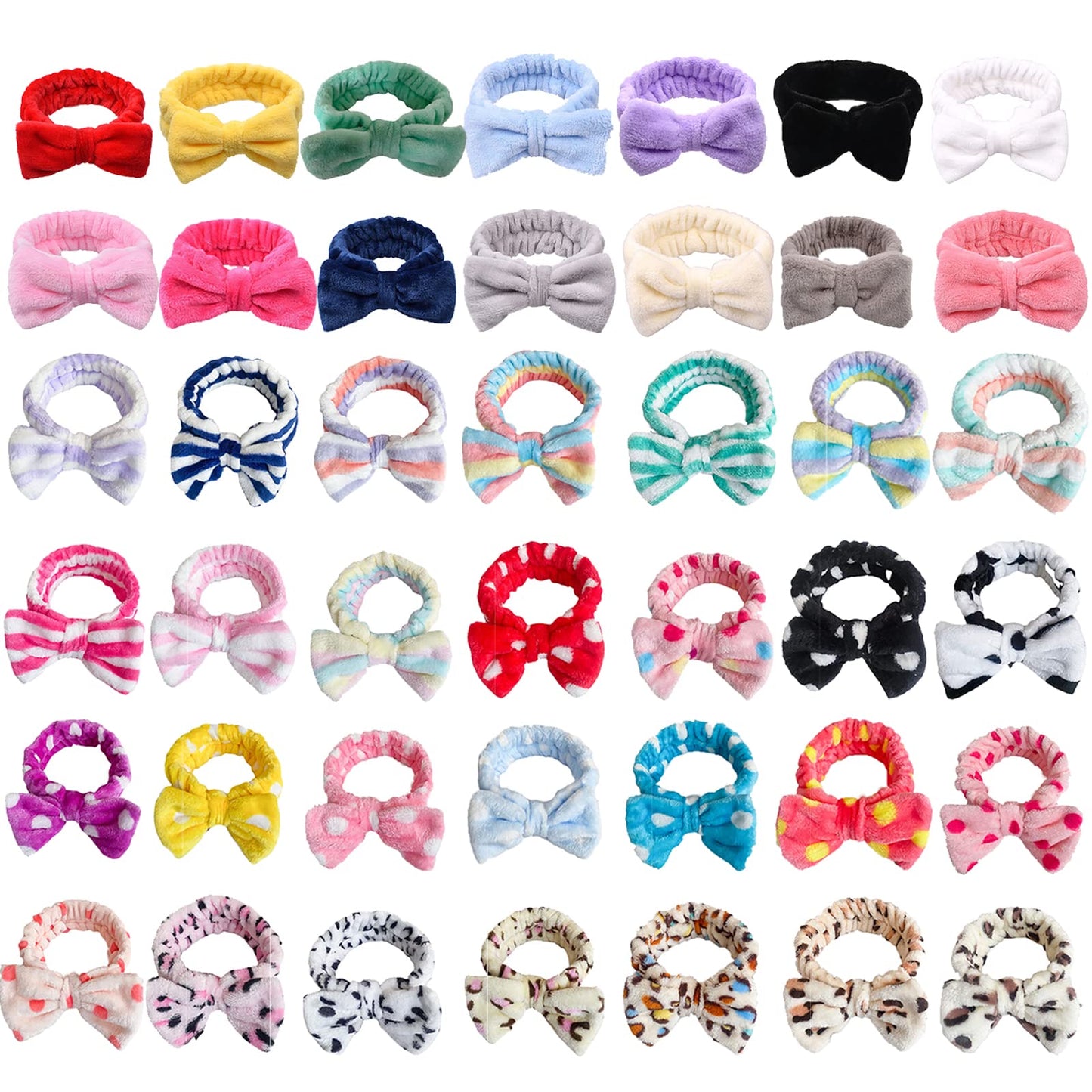 Merkaunis 42 Pcs Cute Fluffy Bow Headbands - Adjustable Spa Makeup Headbands for Women, Girls, Gifts, Yoga, Sports