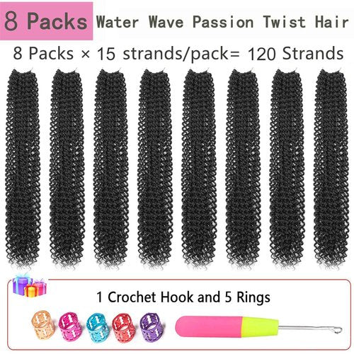 Alrence Passion Twist Hair 28 Inch 8 Packs Water Wave Crochet Hair Curly Braiding Hair For Butterfly Locs Long Bohe Crochet Braids (28 Inch (Pack of 8), 1B#)