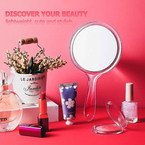 Jetec 12 Pcs Double Sided Handheld Mirror, 1X/2X Magnifying, Clear Frame, Modern Round Shape, Travel & Gift, 4.5 x 8.3 Inches