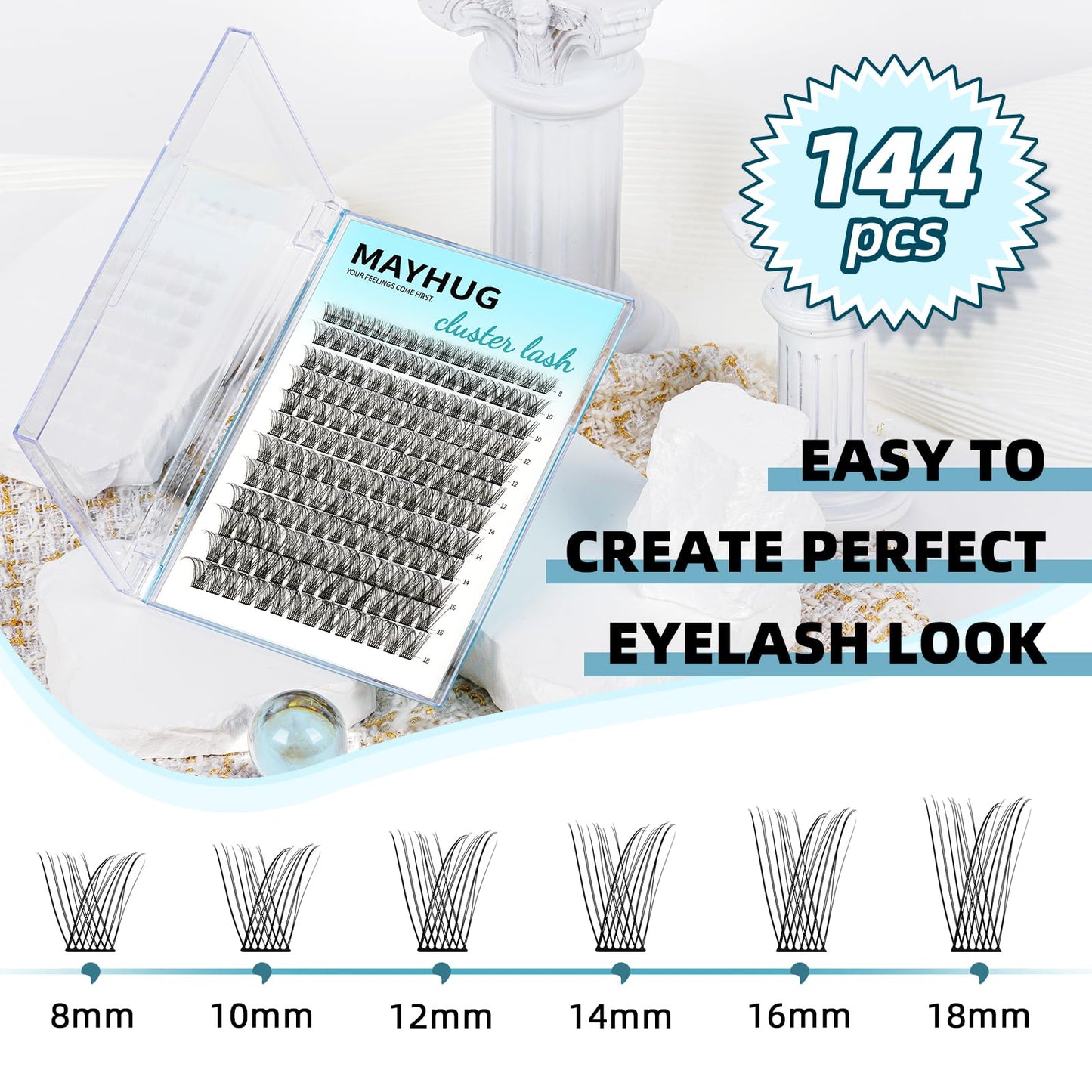 MH Lash Clusters Cluster Eyelash Extensions Individual Cluster Lashes Super Soft Wispy Eyelash Clusters Reusable 7 Times, Easy DIY Lashes at Home (Sleep Baby Ultra-thin, 8-18mm, 168PCS)