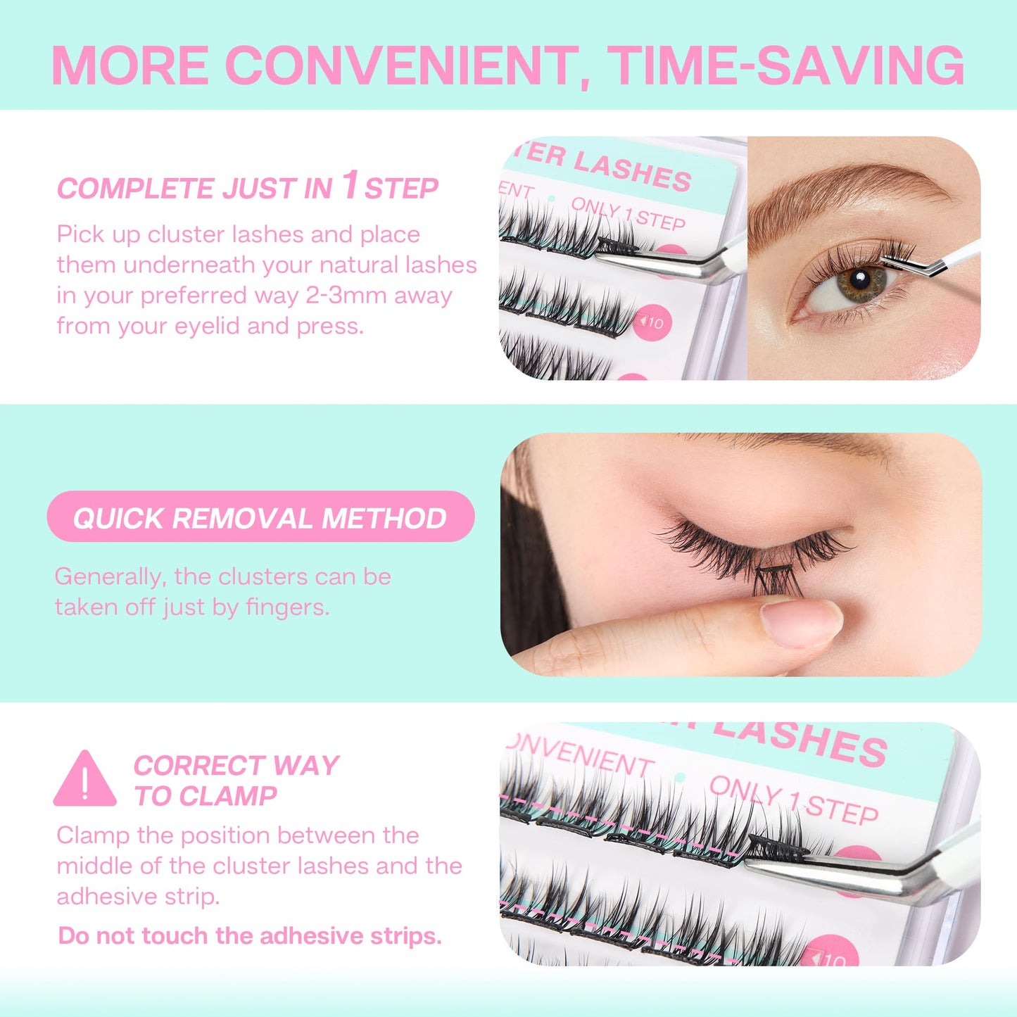 CALAILIS Self Adhesive Eyelashes 66Pcs D Curl Press on DIY CLuster lashes No Glue Needed Wispy Lash Clusters Pre Glued Reusable Glueless Eyelash Clusters Kit with Tweezers for Beginners (AC04)