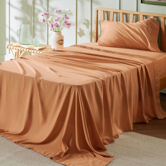 Bedsure Twin Sheets Set - Soft Twin Bed Sheets, 3 Pieces Hotel Luxury Burnt Orange Sheets Twin, Easy Care Polyester Microfiber Cooling Bed Sheet Set