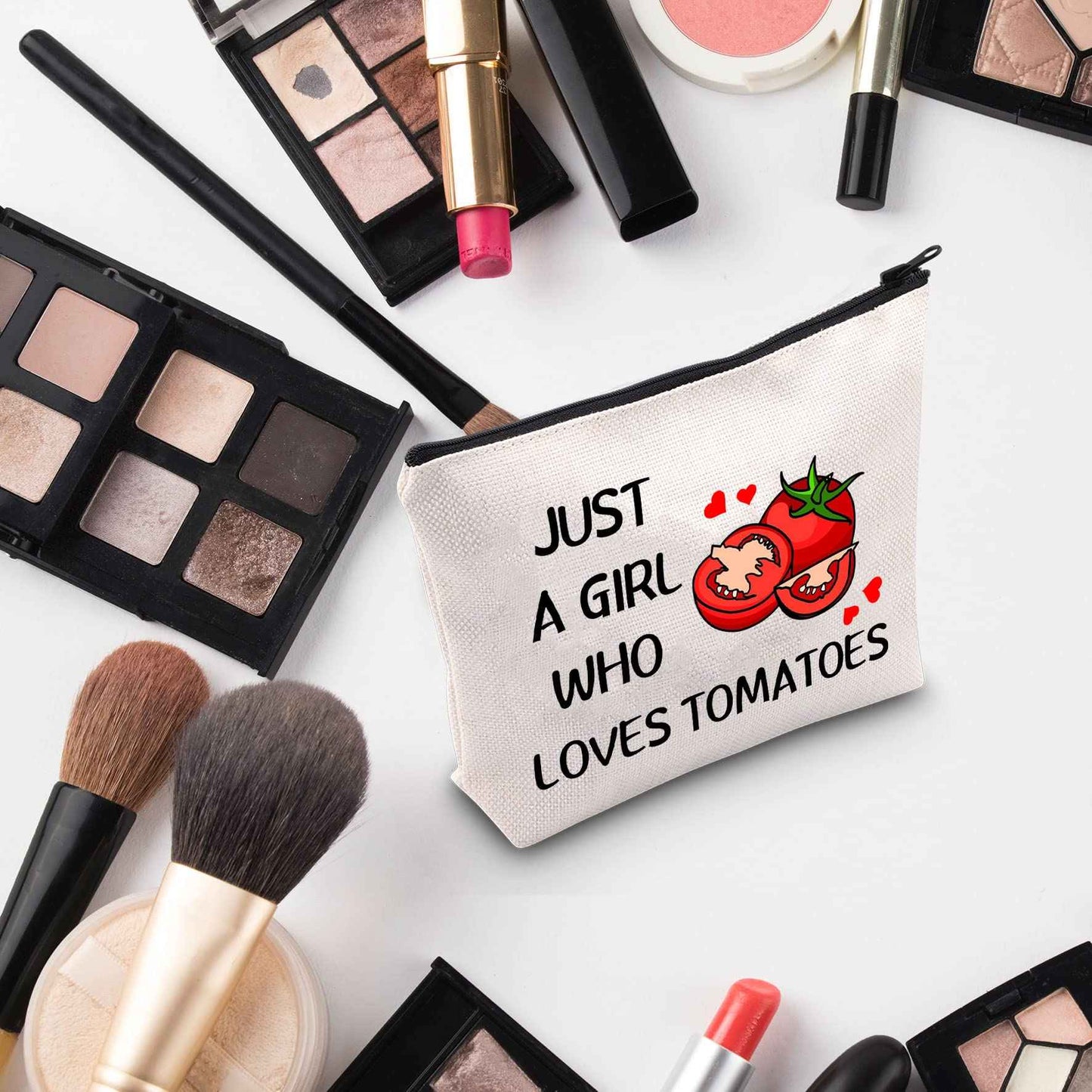G2TUP Tomato Lover Gift Who Loves Tomatoes Makeup Bag Tomato Gardener Cosmetic bag Tomato Farmer Gift Veggie Zipper Travel Bag (Who Loves Tomatoes White Bag)