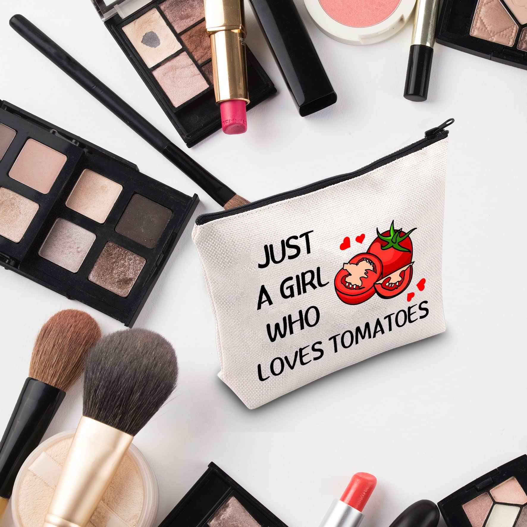 G2TUP Tomato Lover Gift Who Loves Tomatoes Makeup Bag Tomato Gardener Cosmetic bag Tomato Farmer Gift Veggie Zipper Travel Bag (Who Loves Tomatoes White Bag)