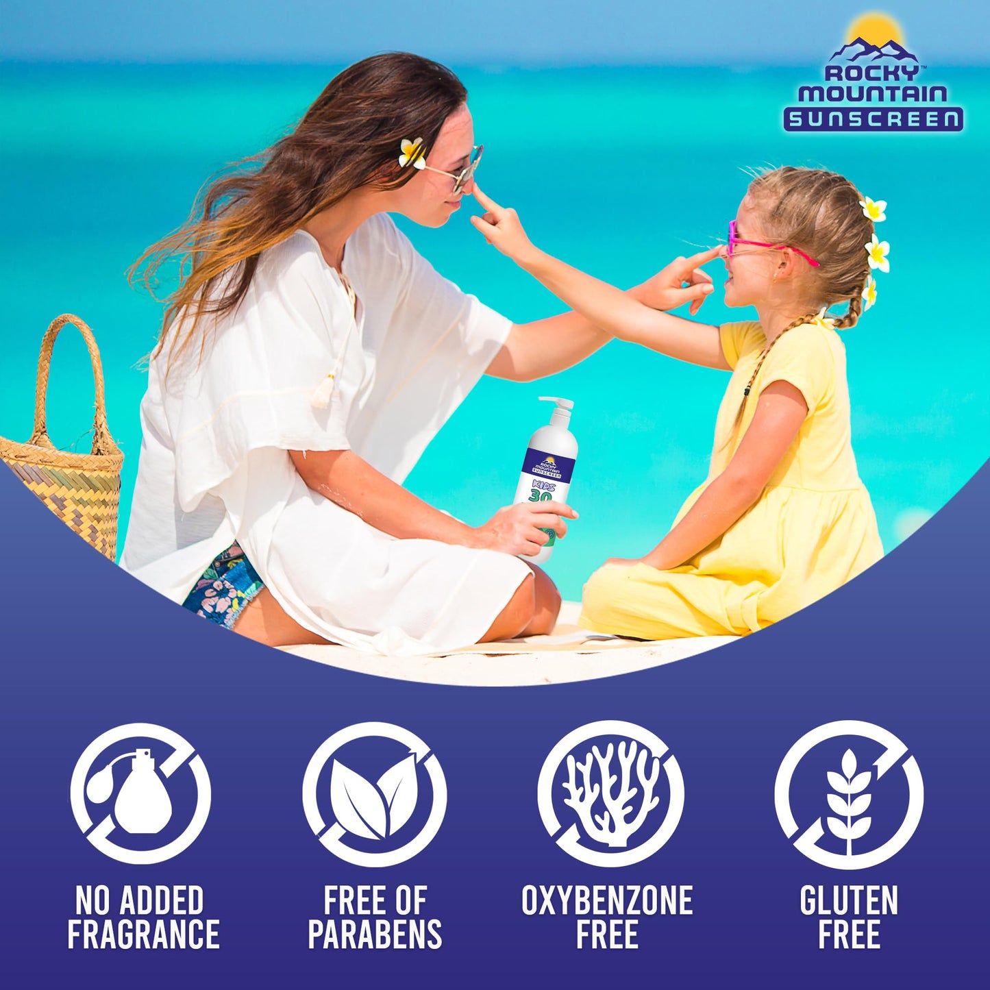 KIDS Rocky Mountain Sunscreen Broad Spectrum | UVA/UVB Protection | Hawaii 104 Reef Act Compliant (Oxybenzone & Octinoxate Free) | Water Resistant 80 Min. | Fragrance Free | Quart With Pump (32 Fl Oz)