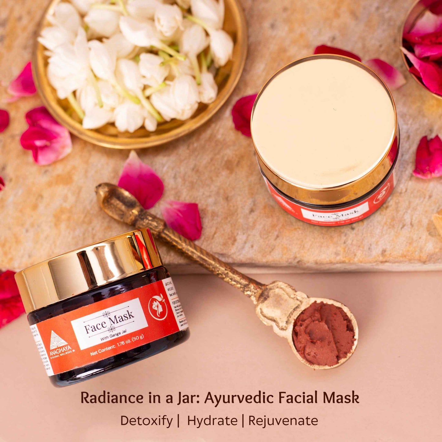 Ayurvedic Clay Facial Mask for Natural Skin Care with Hydrating Radiant Glow Formula - 1.76 Fl oz, Anti-Aging Face Mask for Dull Skin with Ganges Water, Rose Water, Red Ochre Clay & Clarified Butter