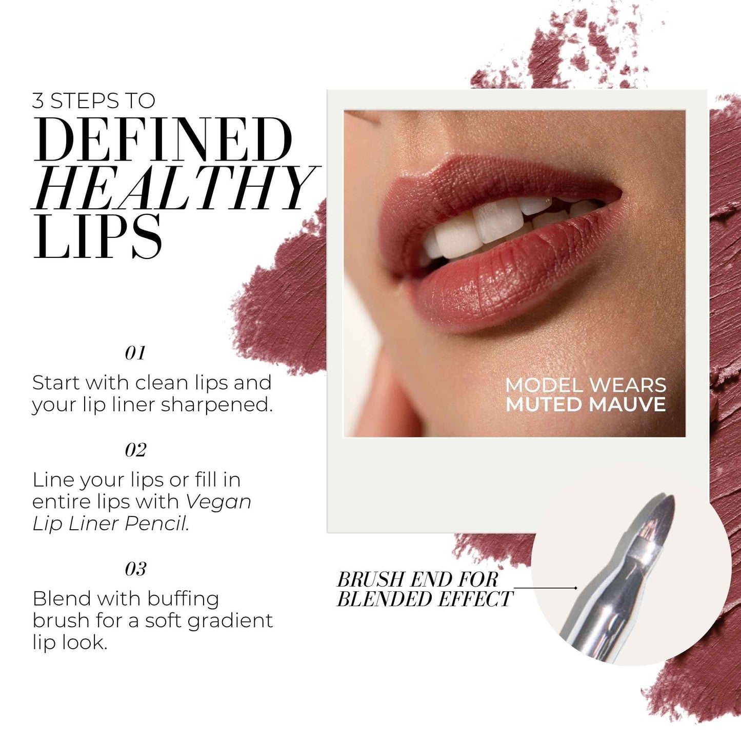 FITGLOW Beauty Vegan Lip Liner Pencil Trio | Hydrating Plumping Lip Liner Kit with Blending Brush | Smudge-Proof Lip Perfector | Define & Sculpt | Natural Lip Enhancer | 3pk - Muted Mauve, Buff, Root