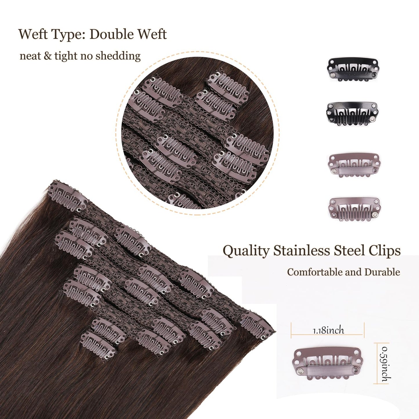 Clip In Human Hair Extensions,Double Weft Remy Hair Clip in Extensions 70g 7pcs Silky Straight 12inch Human Hair Clip In Extensions Dark Brown Hair Extensions