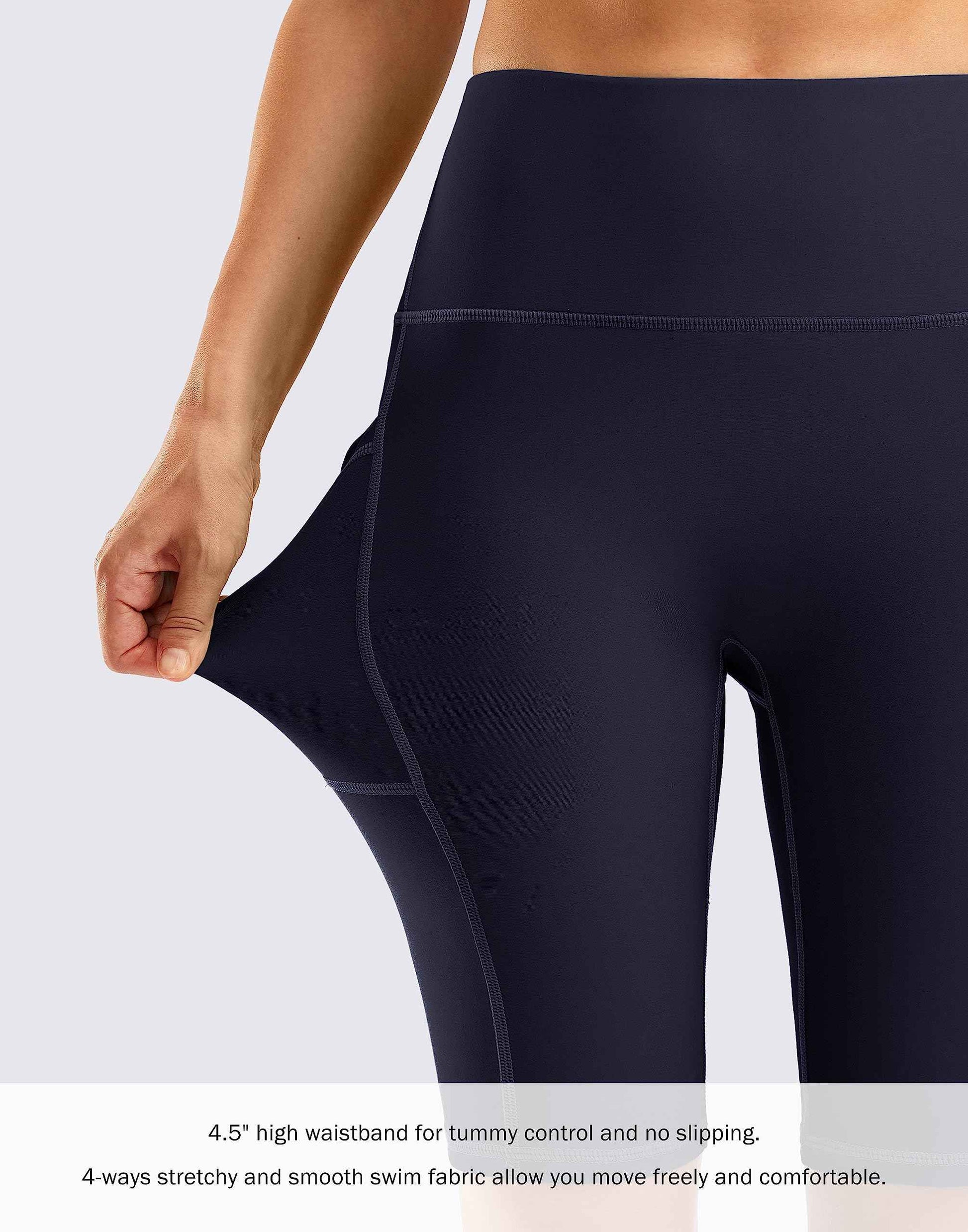 G Gradual Women's 9" High Waisted Swim Board Shorts Tummy Control Swimsuit Bottoms for Women with Liner Pockets(Navy,M)