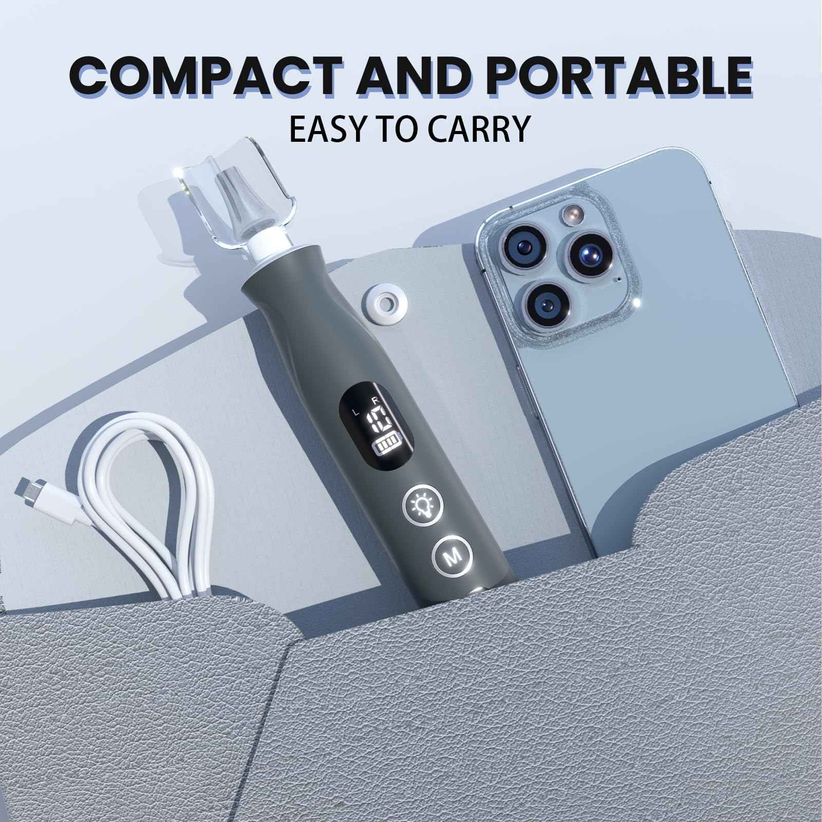 Electric Nail Drill, Cordless 2000 mAh Rechargeable Portable Nail File 12 in 1 Kit for Thick Toenails, 10 Speeds Nail Dril Machine Professional Manicure Pedicure for Hand Natural Nails Care (Grey)