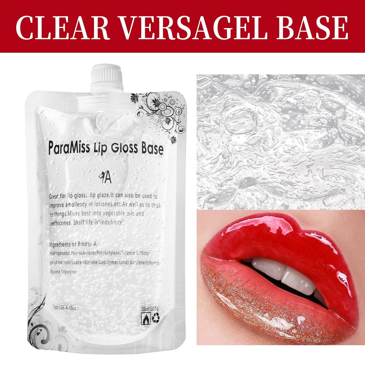 PARAMISS Lip Gloss Base 10 Ounce (350 ML) Clear Lip Gloss Non-Stick Moisturizing Versagel lip gloss base DIY Handmade Lip Gloss Lip Balms Lip Plumper Making Organic Lip Gloss Supplies (A)