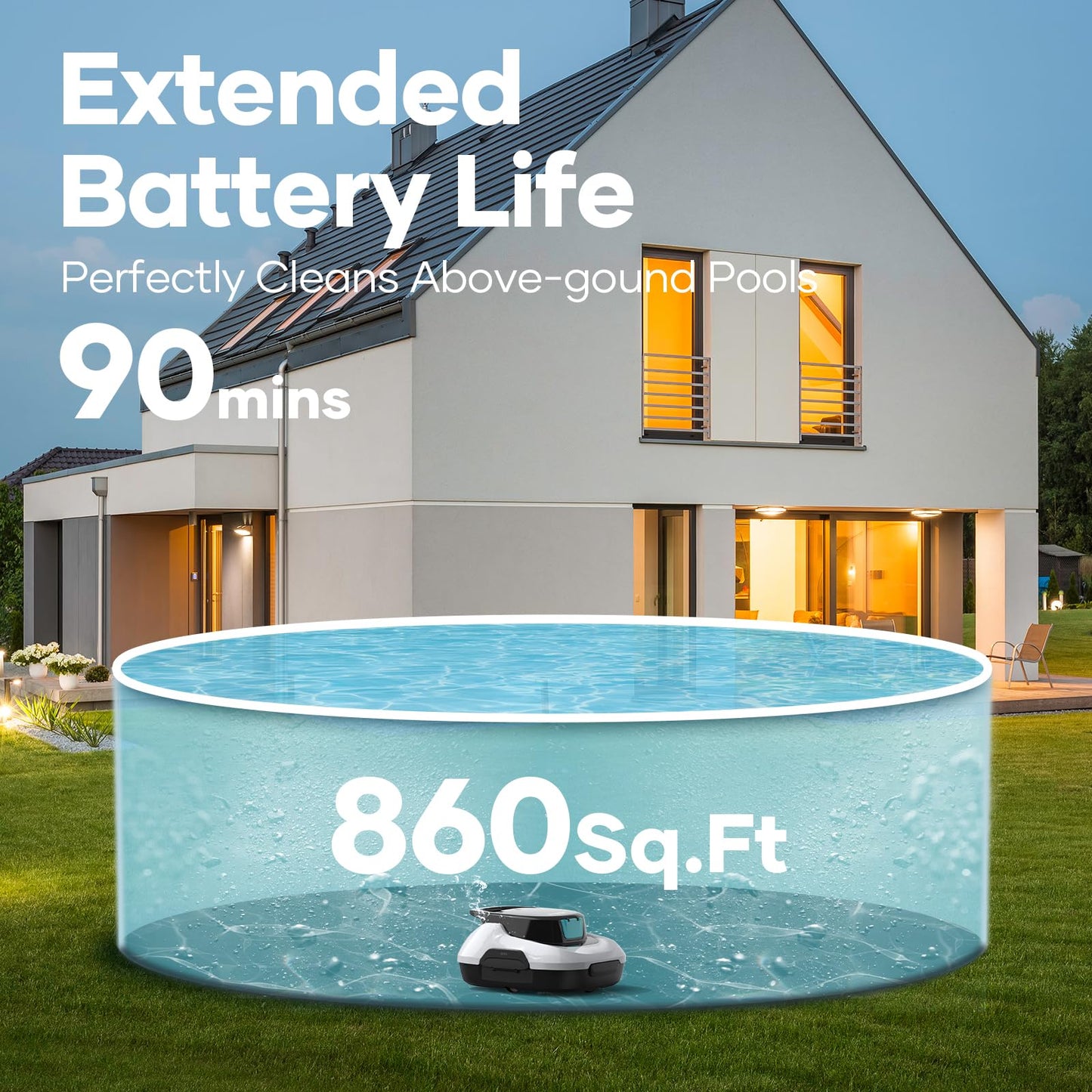 AIPER Scuba SE Robotic Pool Cleaner, Cordless Robotic Pool Vacuum, Lasts up to 90 Mins, Ideal for above Ground Pools Up to 860 Sq.ft, Automatic Cleaning with Self-Parking Capabilities-Dark White