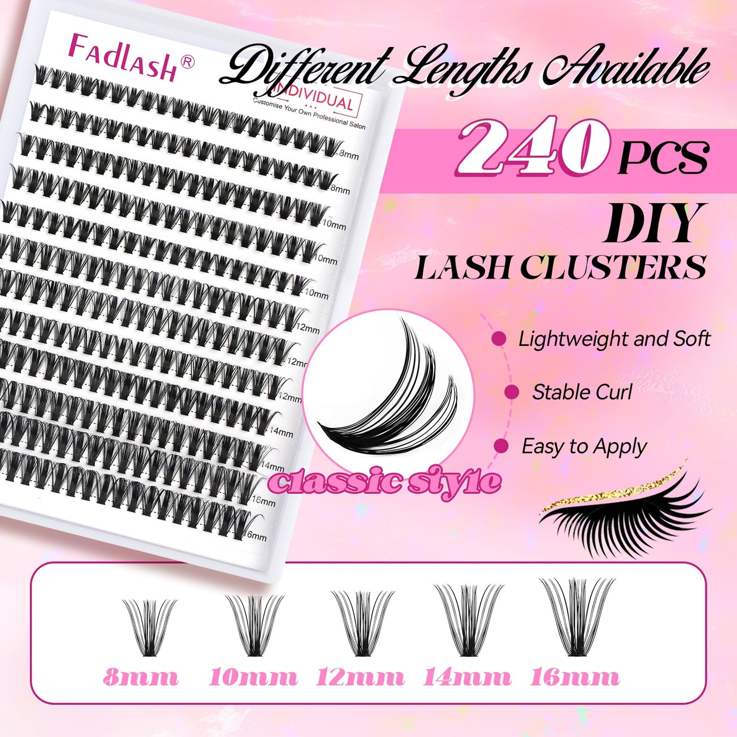 Cluster Lashes D Curl Lash Clusters ? Pcs Lash Extension Clusters Individual Lashes Soft DIY Eyelash Extensions Mixed Tray Eyelash Clusters Natural Look (50D-0.07D, 8-16mm)