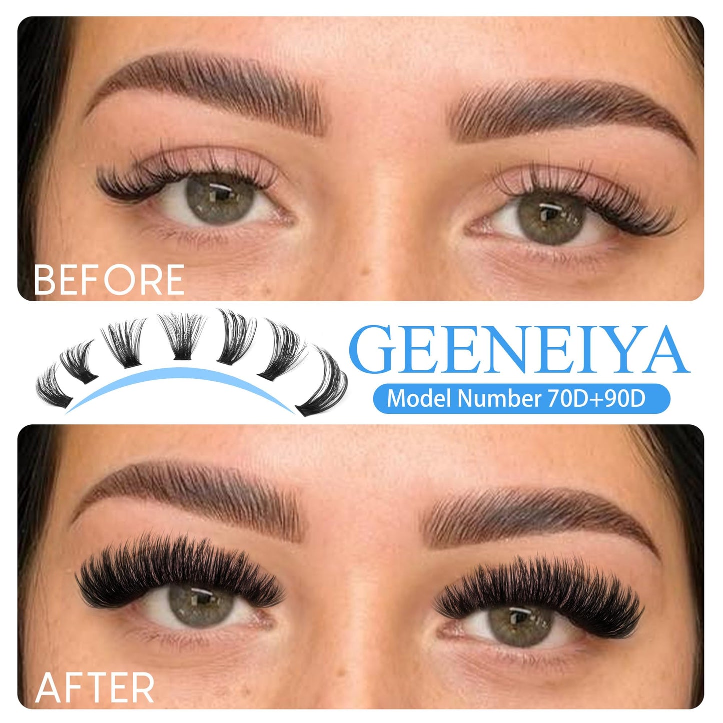 Geeneiya 70D+90D Lash Extension Kit Wispy Lash Clusters Kit 10-18mm Natural Cluster Eyelash Extension Kit Individual Lashes with Waterproof Lash Bond and Seal Glue, Lash Tweezers (0.05D, 300PCS)