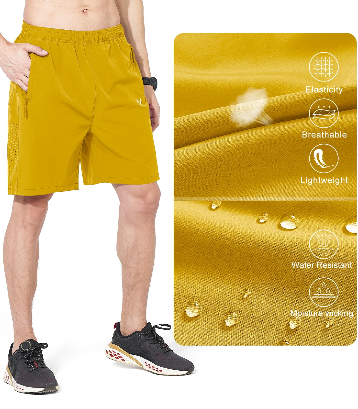 NORTHYARD Men's Athletic Running Shorts Quick Dry Workout Shorts 7"/ 5"/ 9" Lightweight Sports Gym Basketball Shorts Hiking Exercise Yellow S