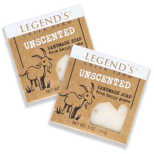 Legend’s Creek Farm Goat Milk Soap - Cleansing Moisturizing Soap Bar for Hands and Body - 5 Oz Creamy Lather, Nourishing, Gentle Natural Soap for Sensitive Skin, Handmade in USA (Unscented, Pack of 2)