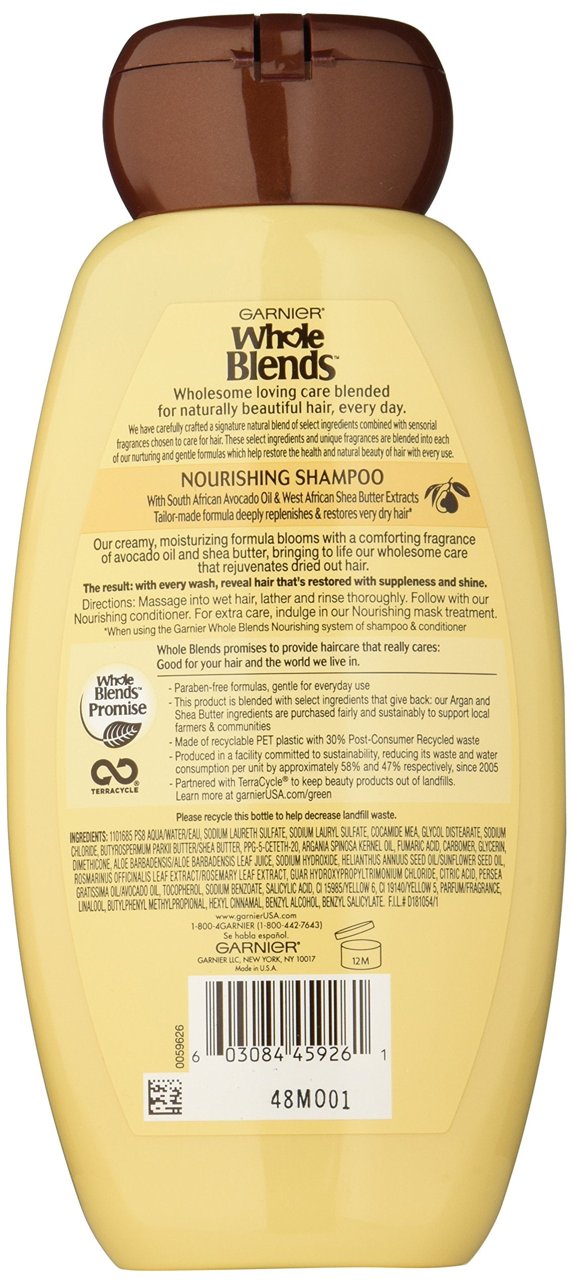 Garnier Whole Blends Nourishing Shampoo with Avocado Oil & Shea Butter Extracts, 12.5 Fluid Ounce