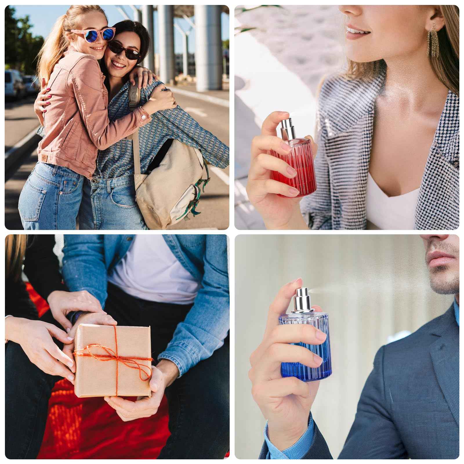 Segbeauty 1.7oz Glass Perfume Refill Bottle Travel Atomizer, 4pcs Refillable Cologne Travel Bottle, Perfume Spray Bottles Empty, 50ml Mini Cologne Atomizer with Refill Tool Kit Blue Black Red Green