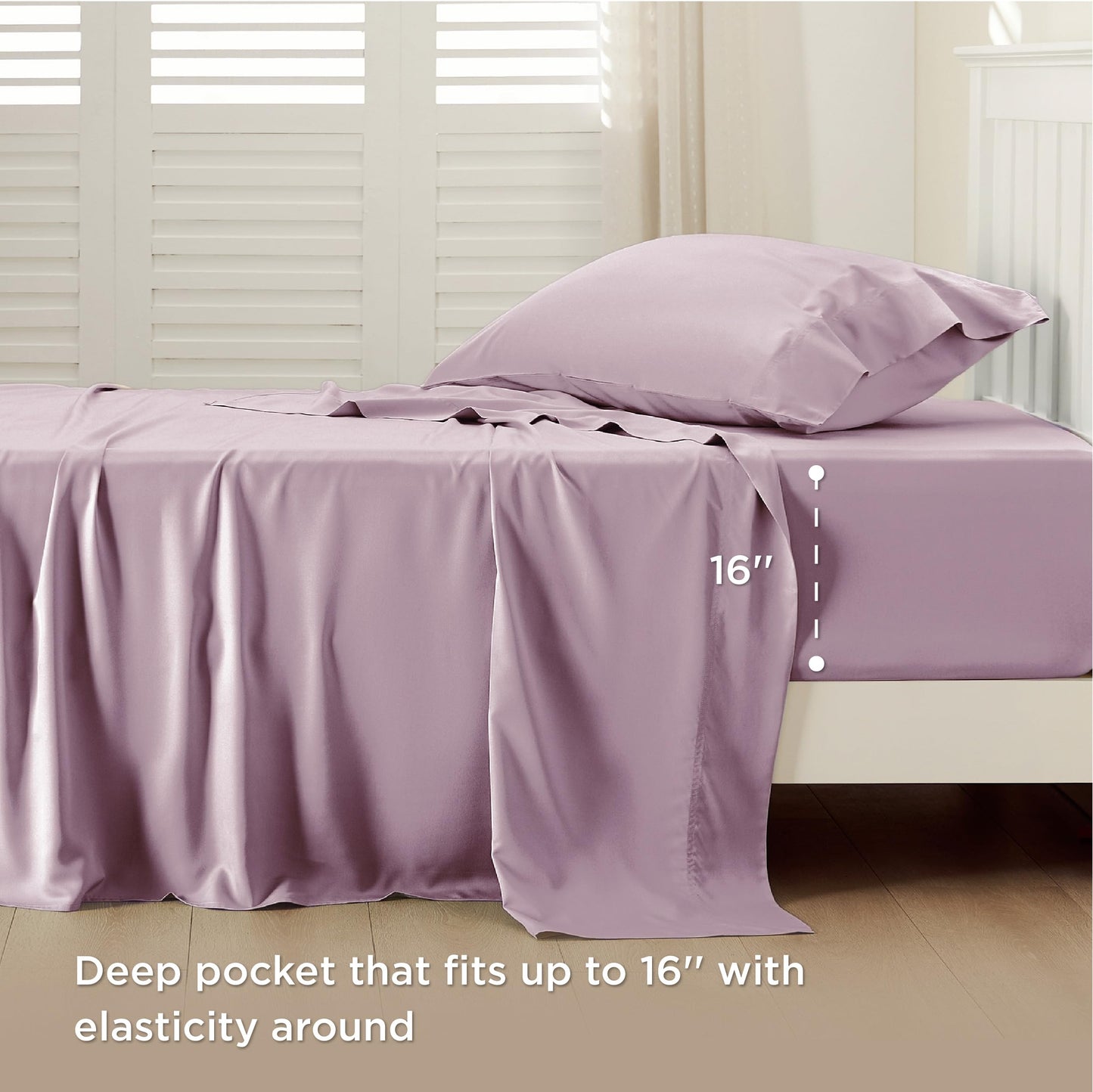 Bedsure Twin Sheets Set, Cooling Sheets Twin Size Bed Set, Rayon Derived from Bamboo, Twin Size Sheets, Breathable & Soft Bed Sheets, Hotel Luxury Silky Bedding Sheets & Pillowcases, Lavender